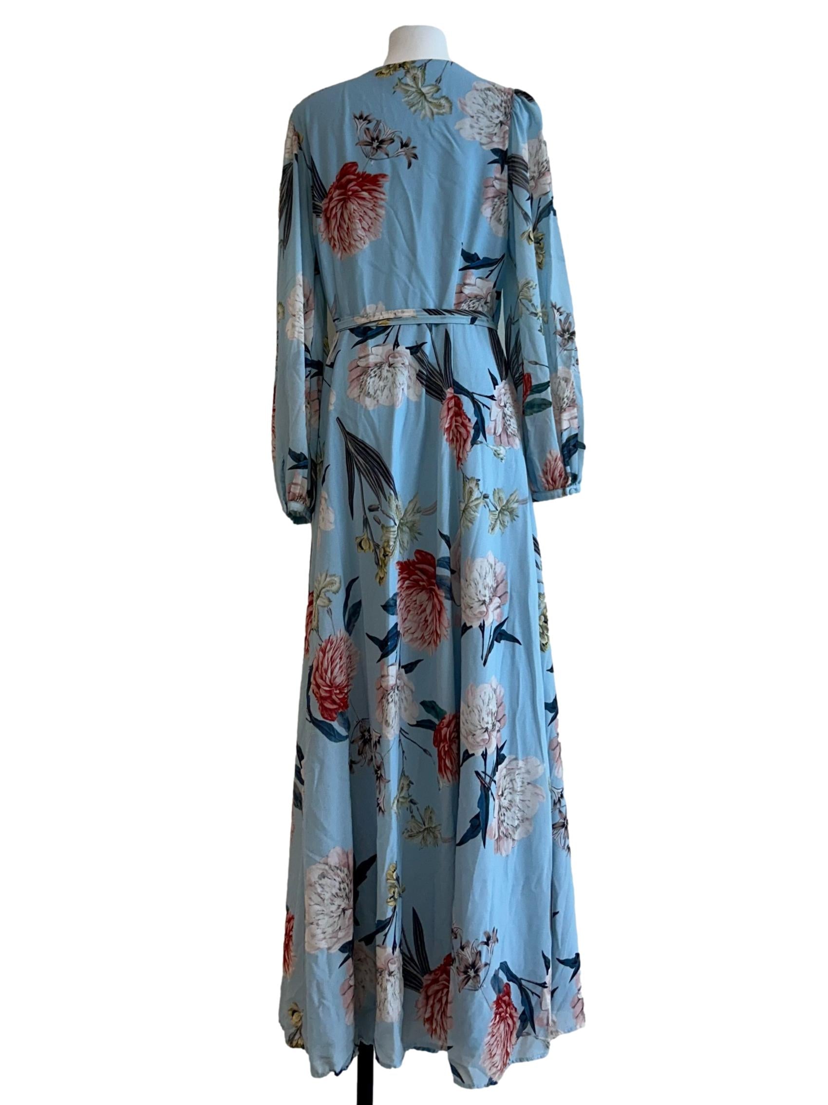 Light Blue Floral Wrap Dress