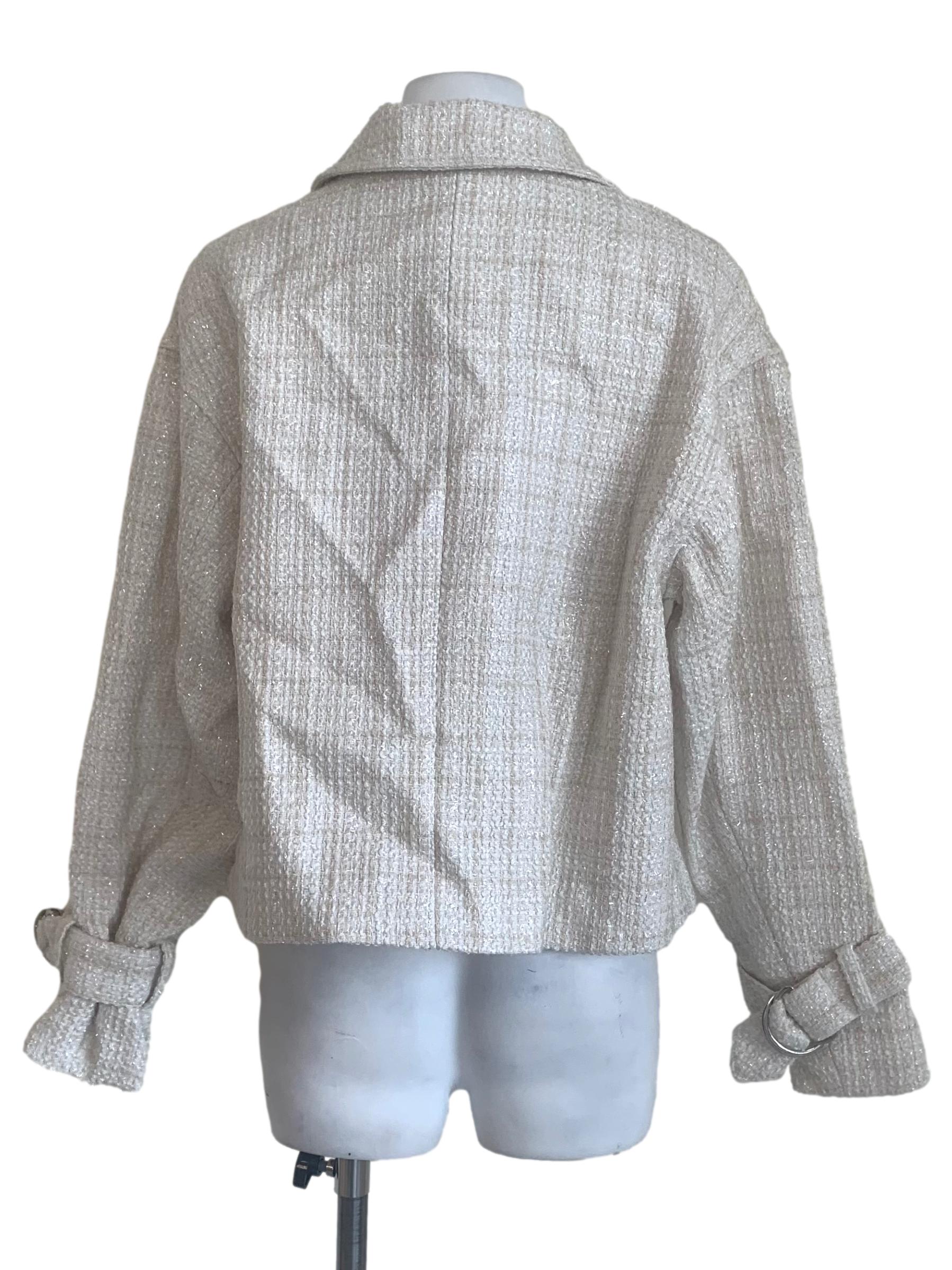 Parchment Beige Tweed Double Breasted Blazer