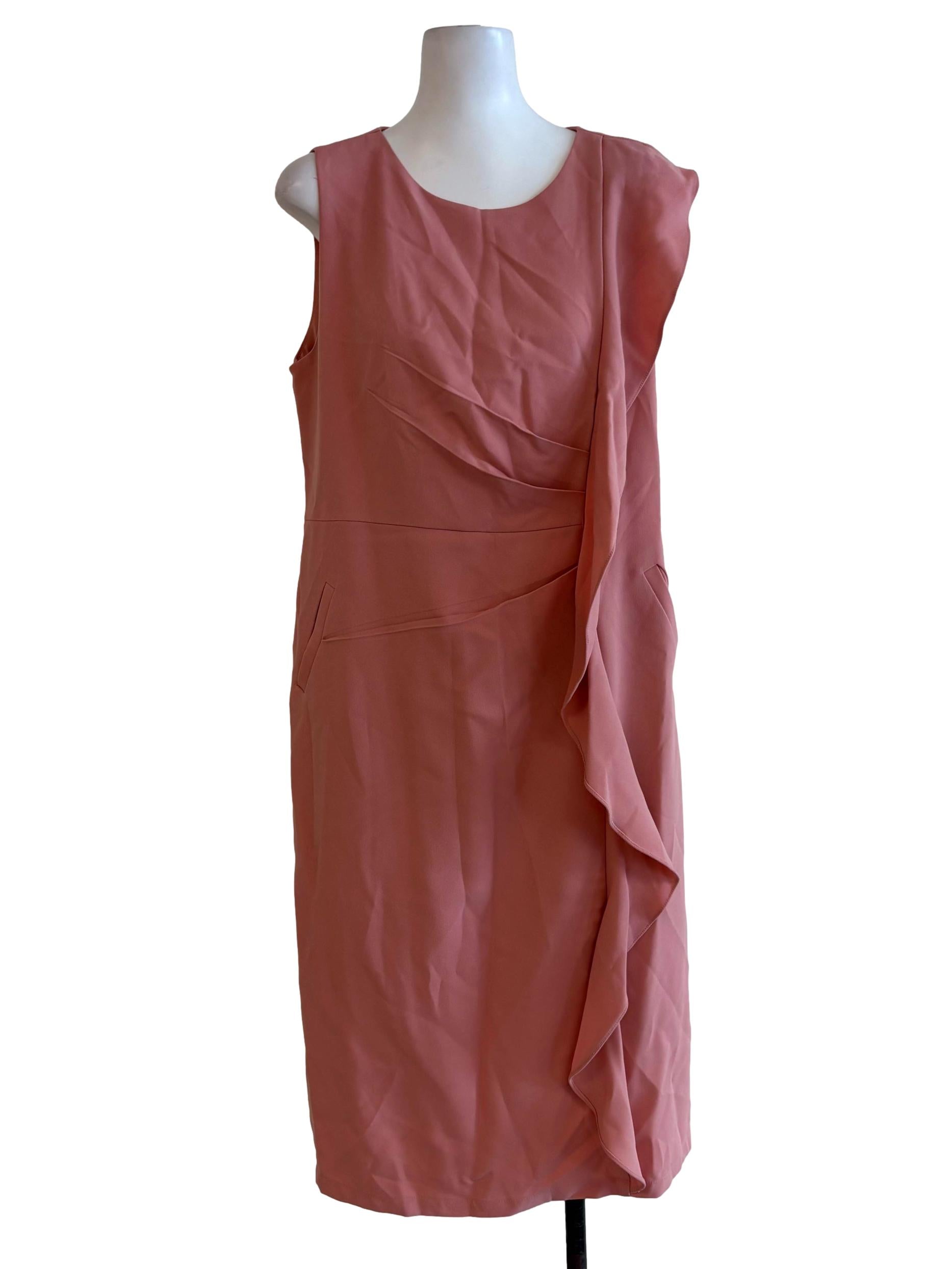 Watermelon Pink Drape Ruffle Dress