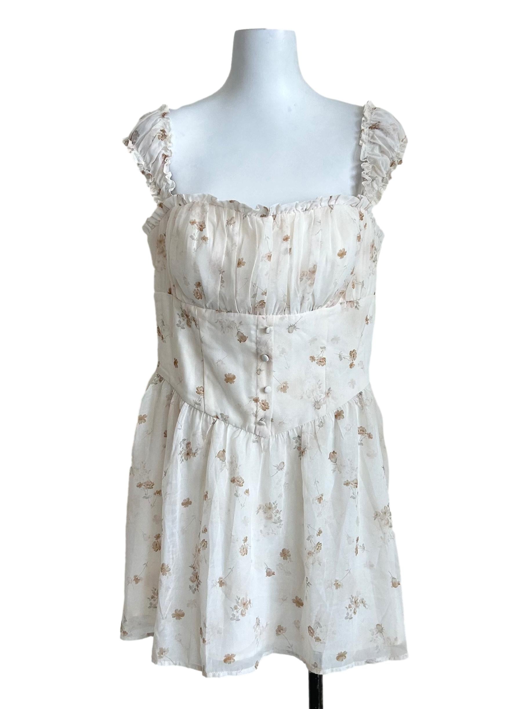 White Floral Ruffle Corset Dress