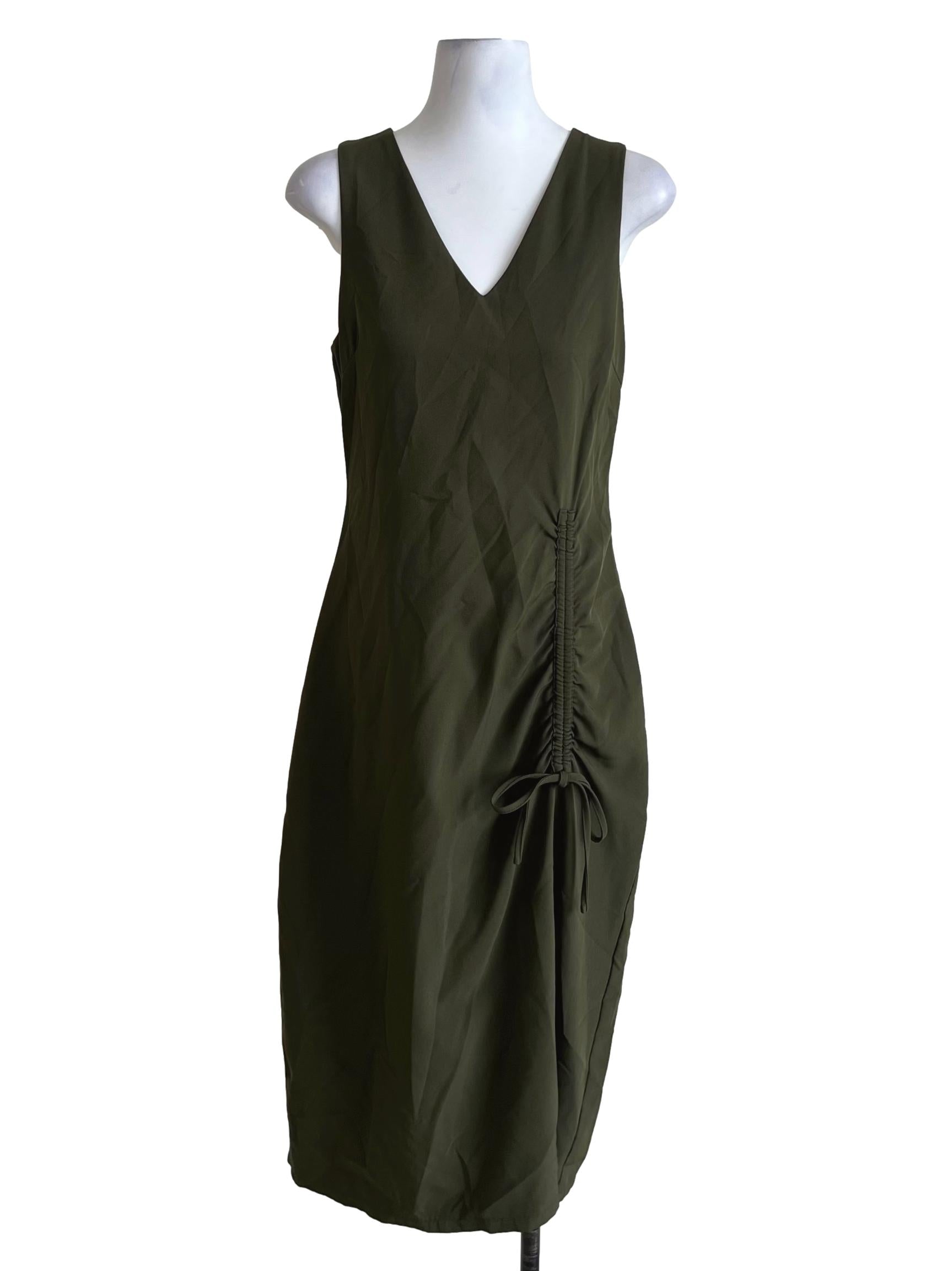 Olive Green V-Neck Sheath Dress