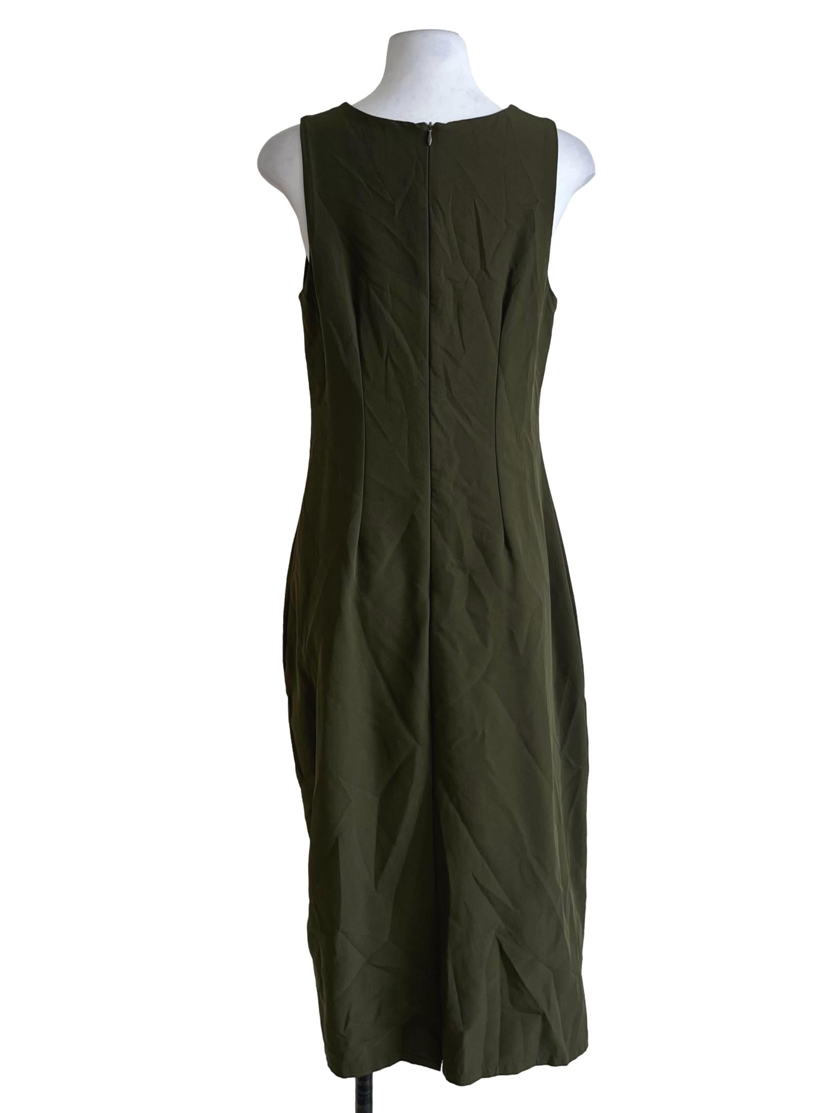Olive Green V-Neck Sheath Dress