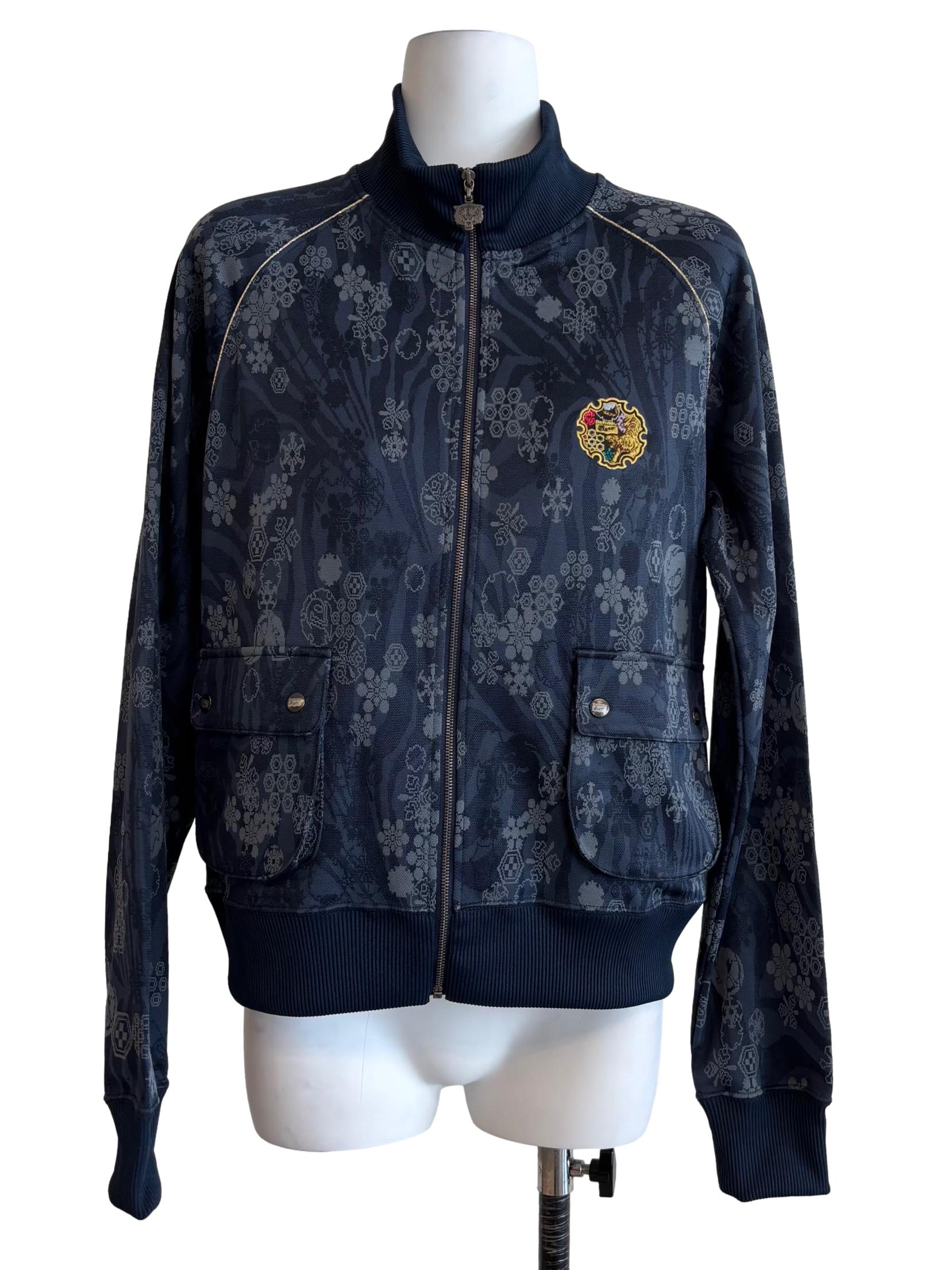 Blue And Grey Pattern Zipped Jacket