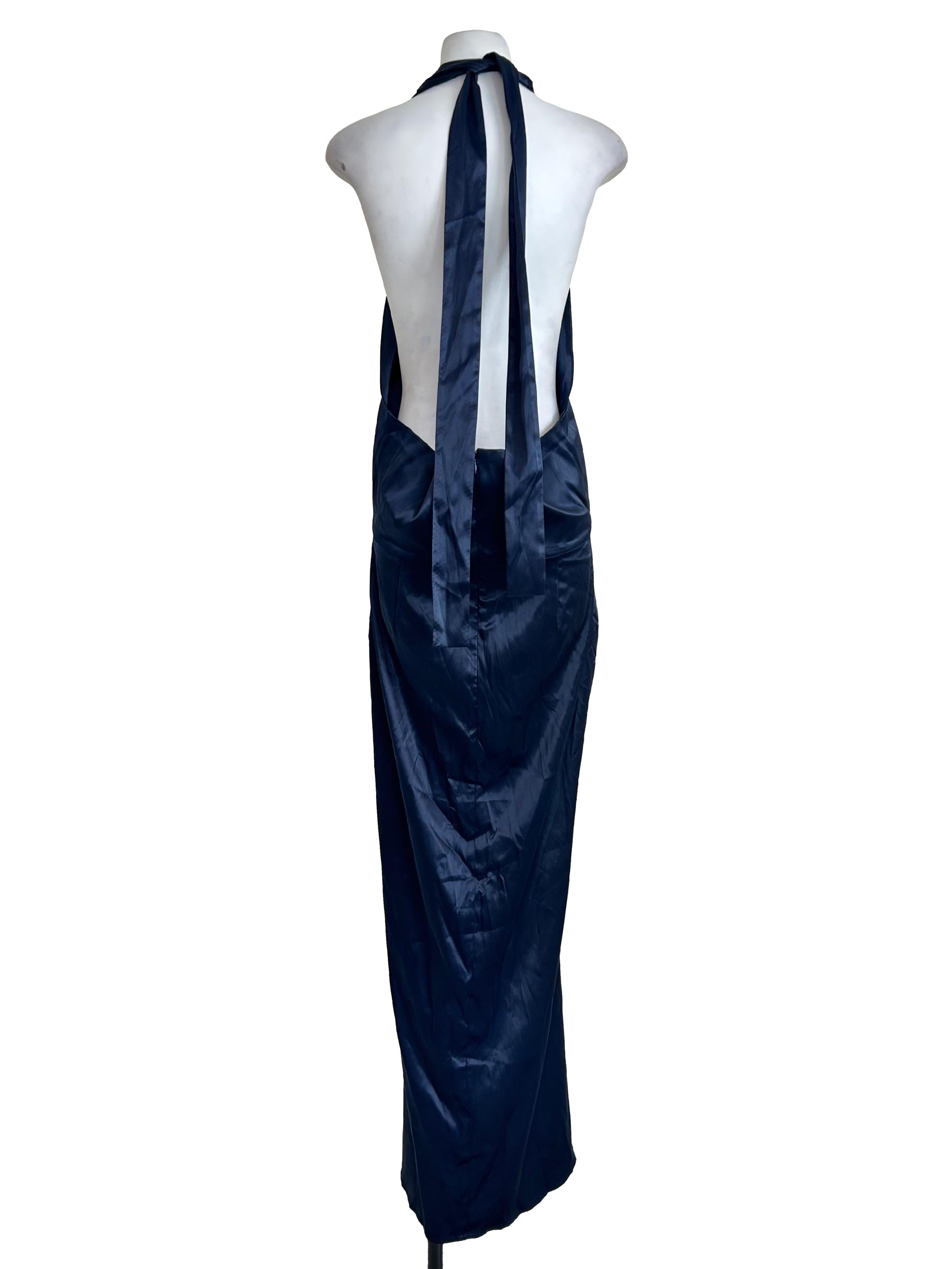 Navy Satin Deep V Dress