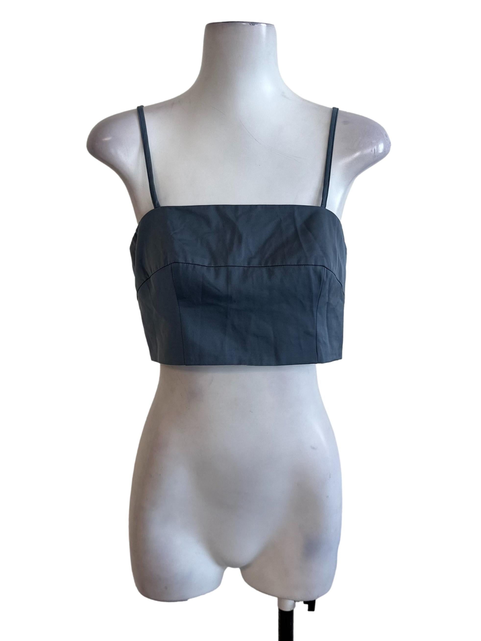 Spruce Blue Satin Spaghetti Strap Top