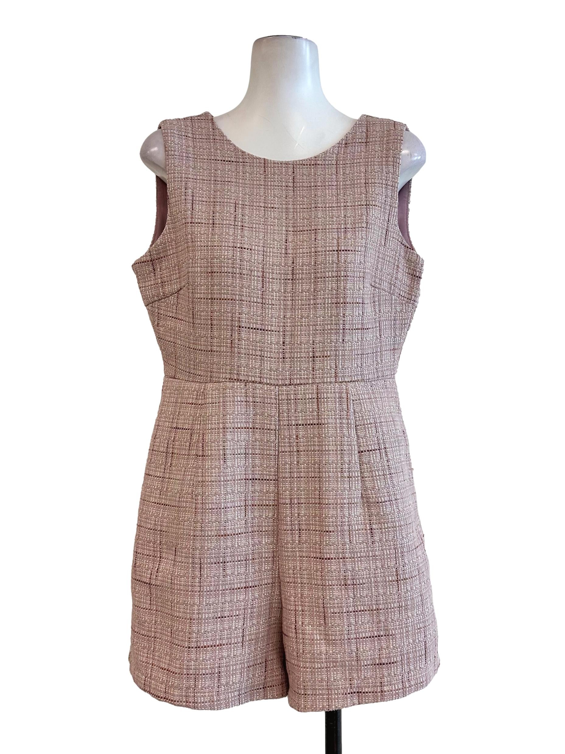 Blush Pink Tweed Pattern Romper