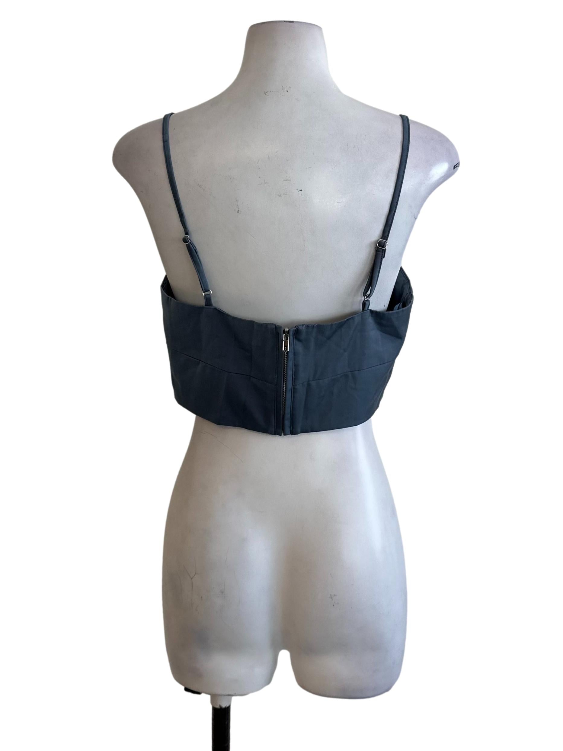 Spruce Blue Satin Spaghetti Strap Top