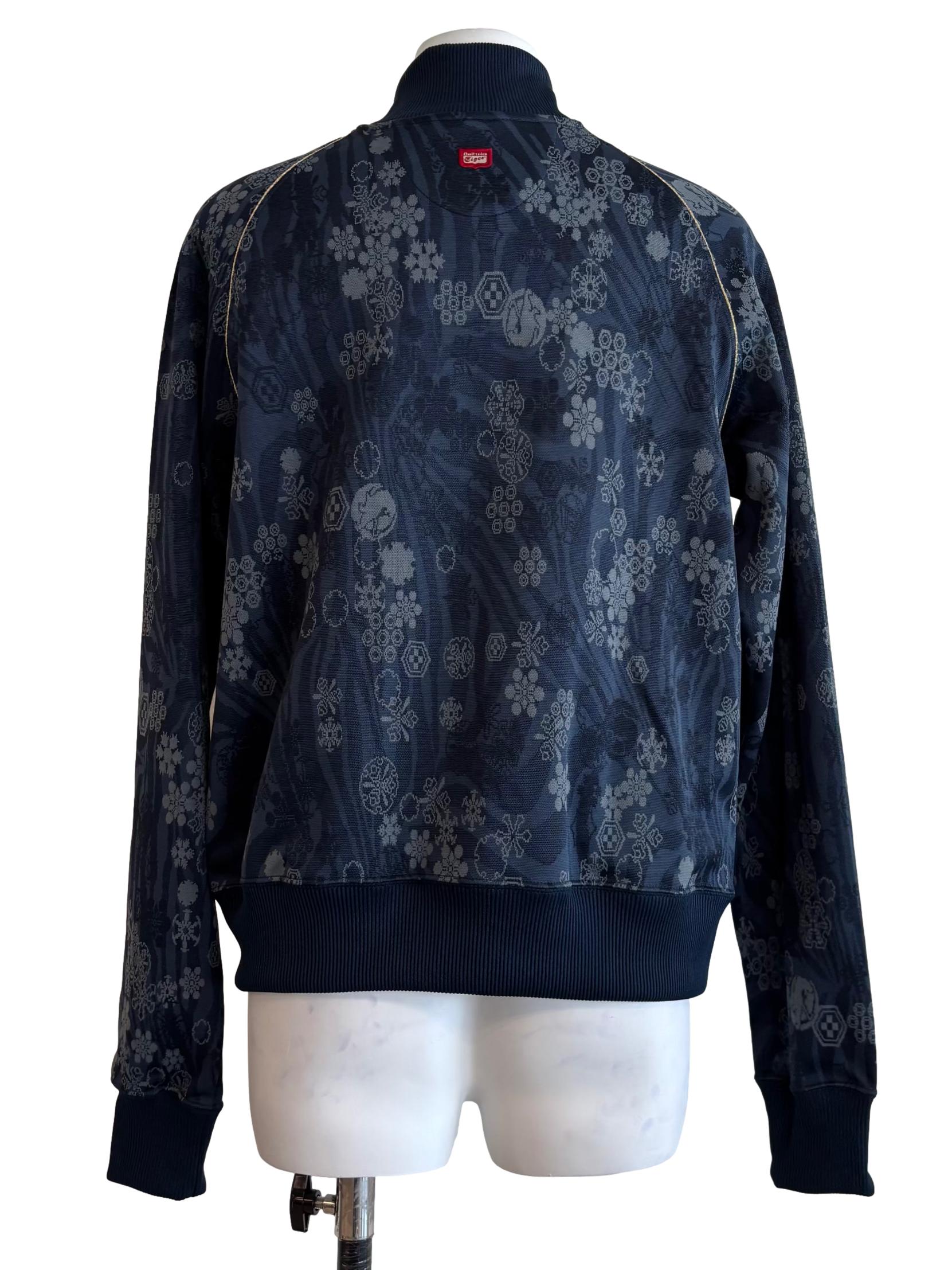 Blue And Grey Pattern Zipped Jacket