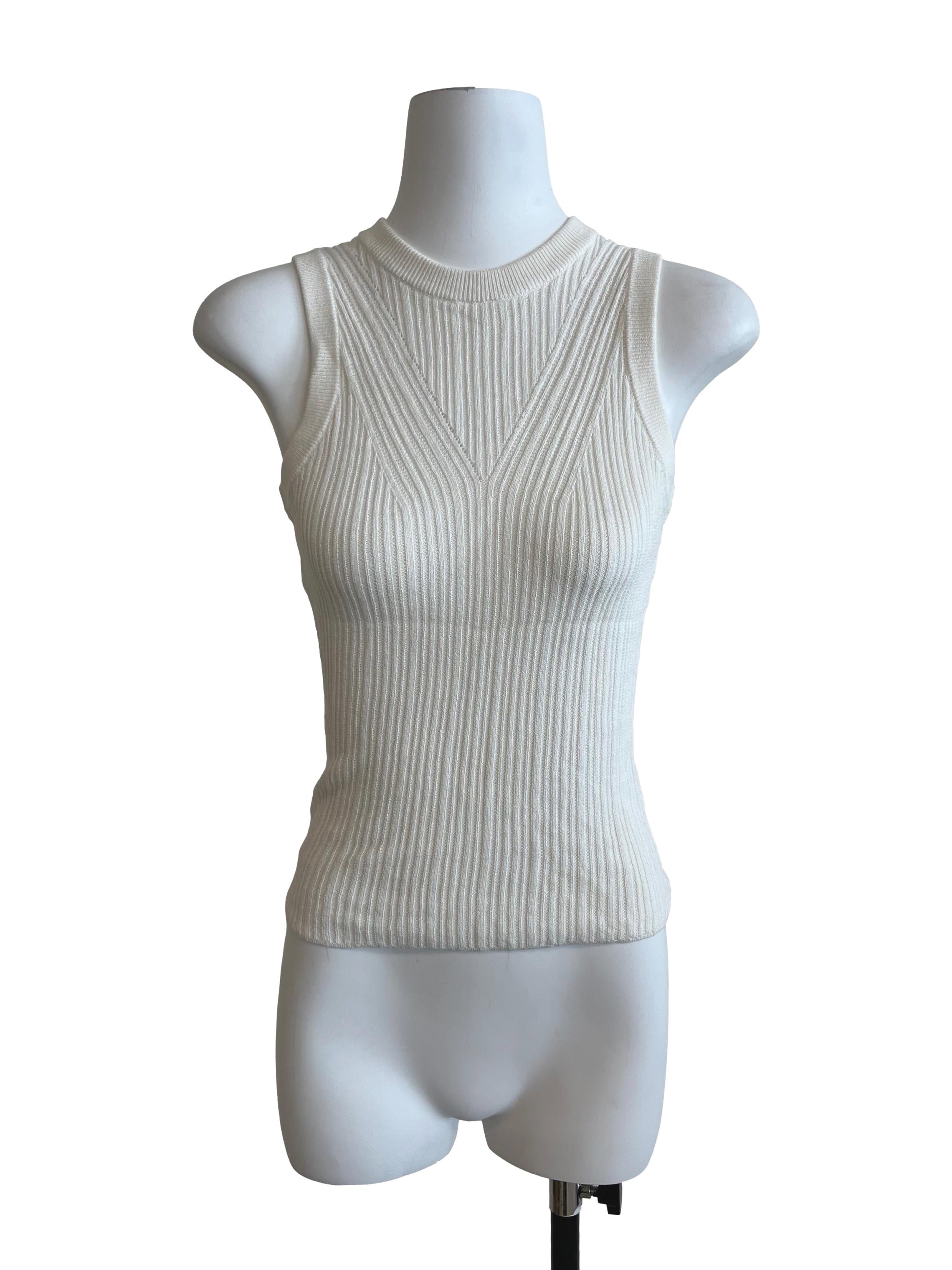 White Knitted Racer Back Tank Top