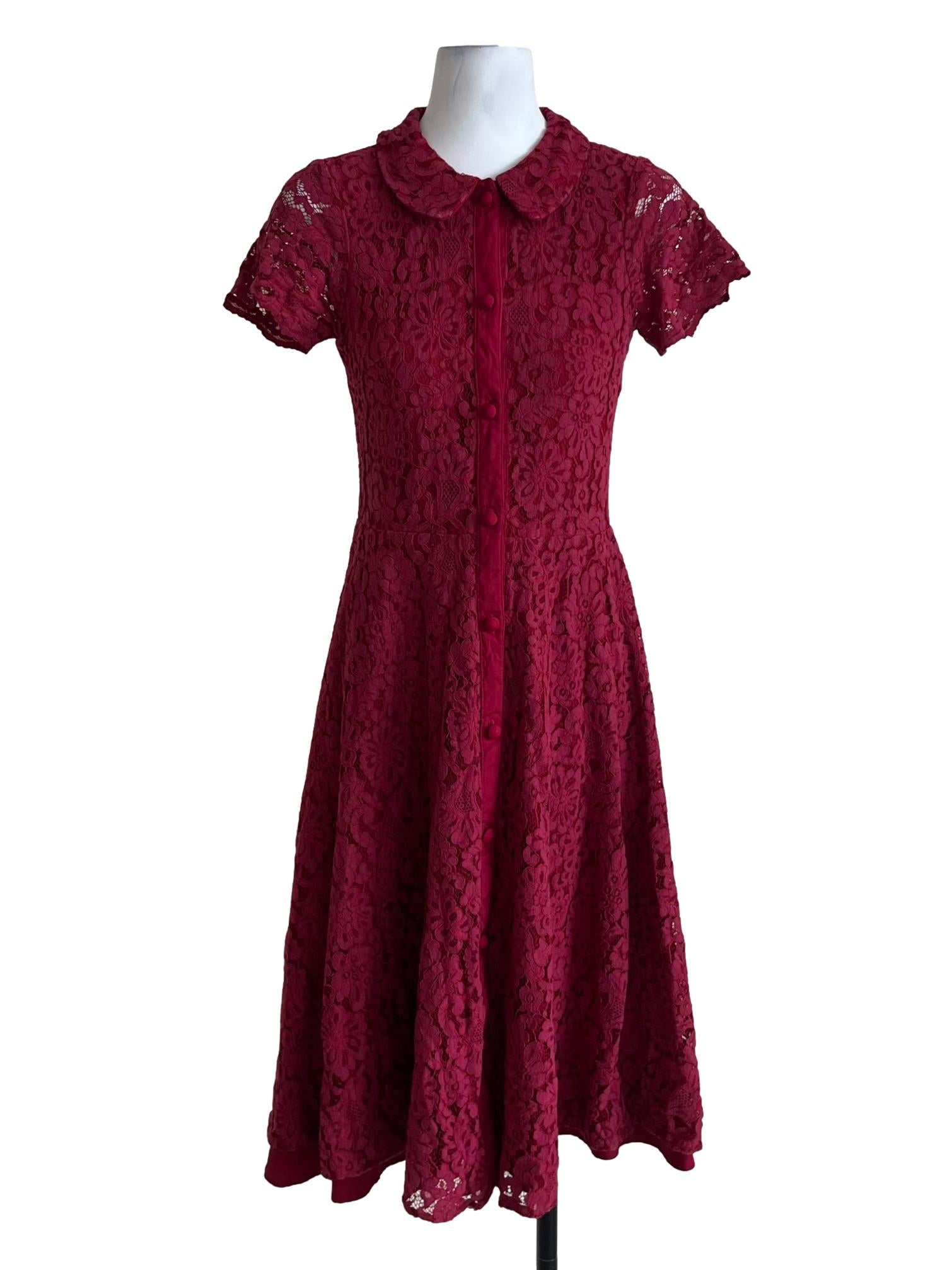 Brick Red Lace Empire Dress