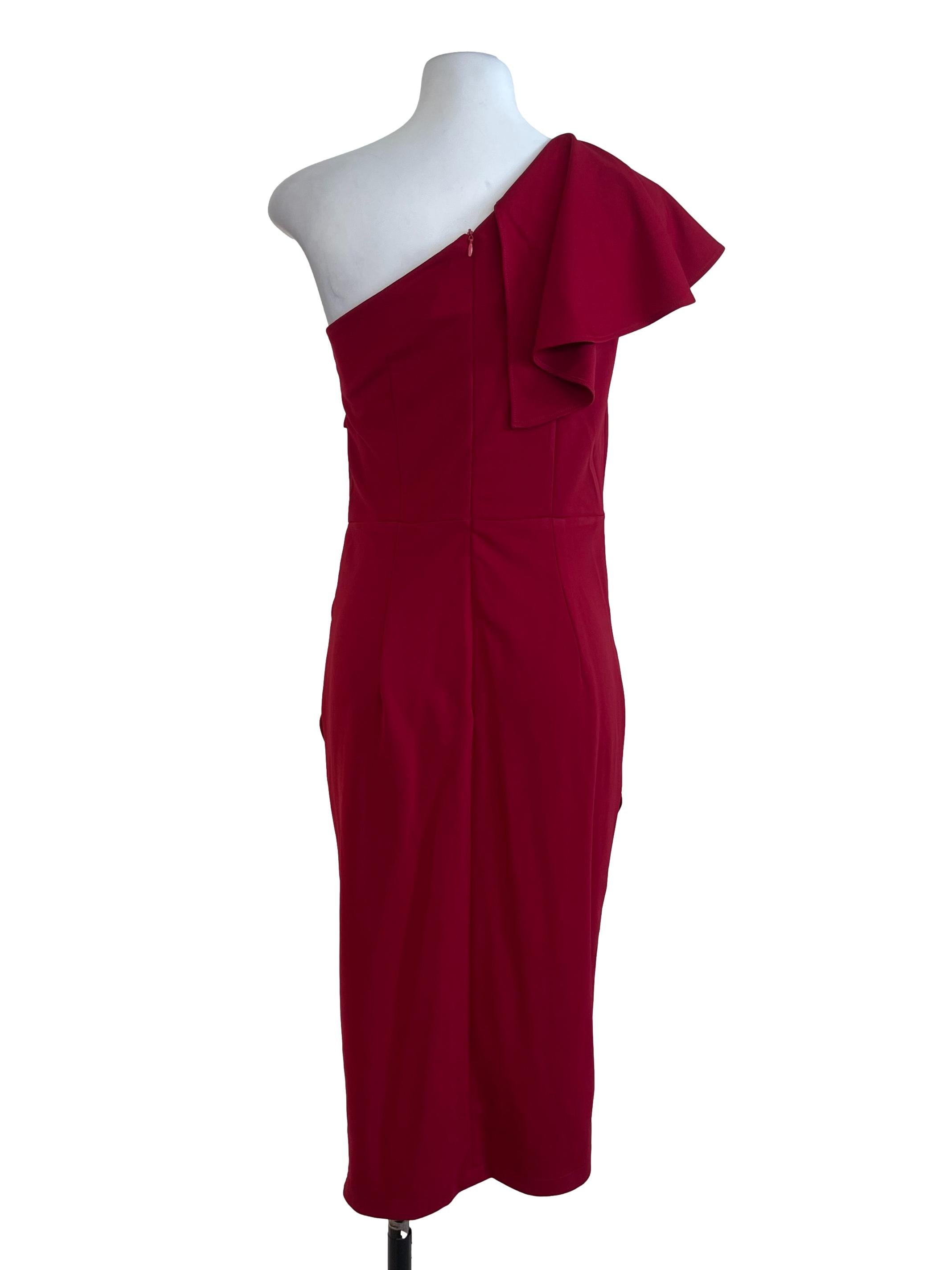 Red Ruffles One Sleeve Dress
