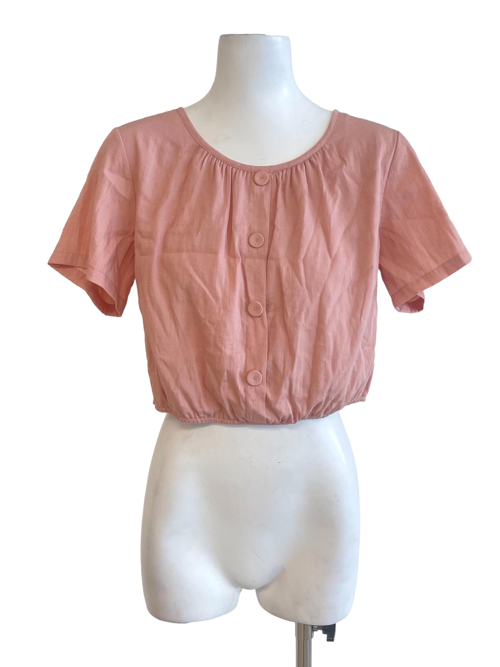 Light Coral Short Sleeve Cuff Waist Top TCL