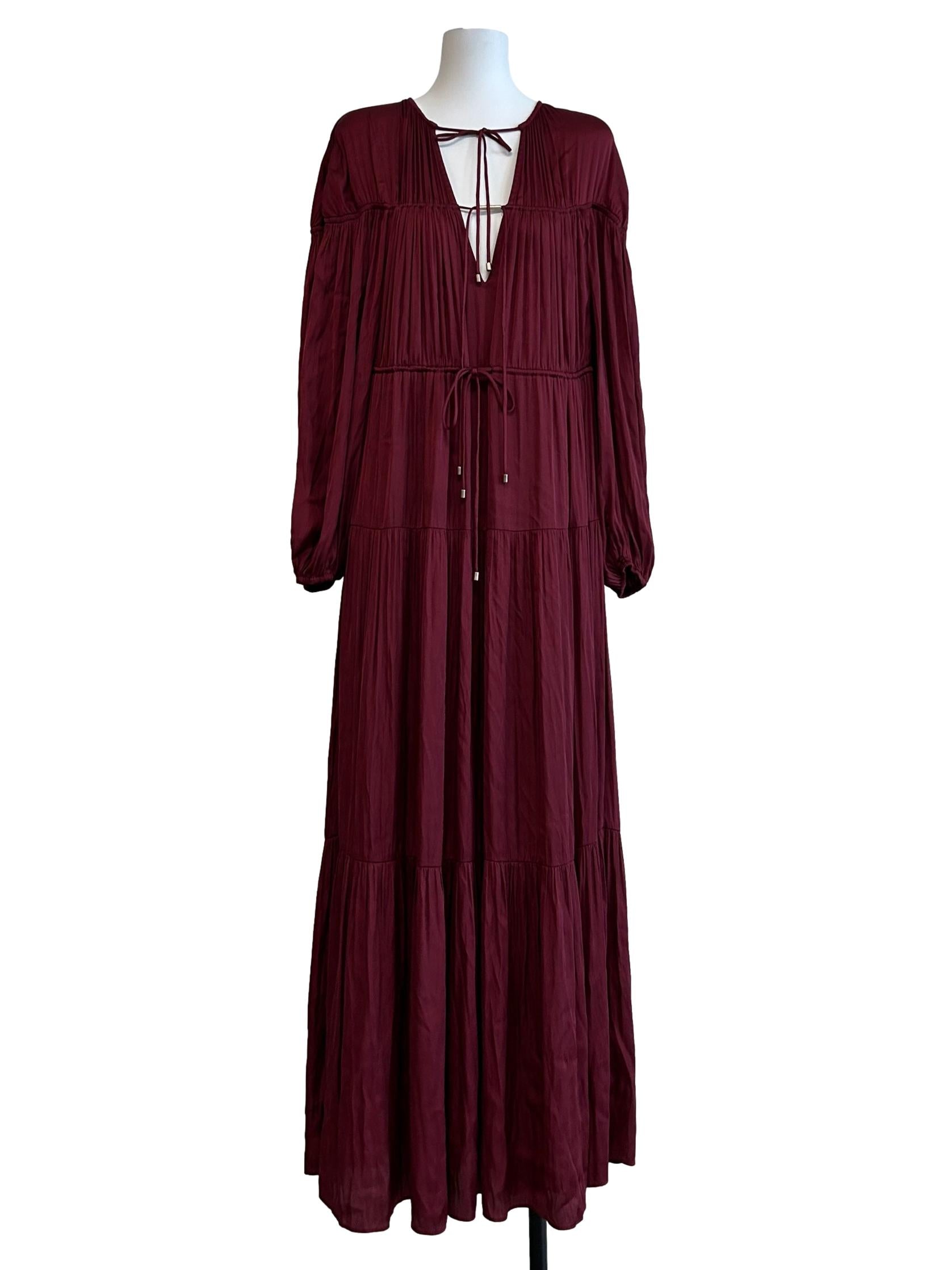 Maroon Red Satin Maxi Dress