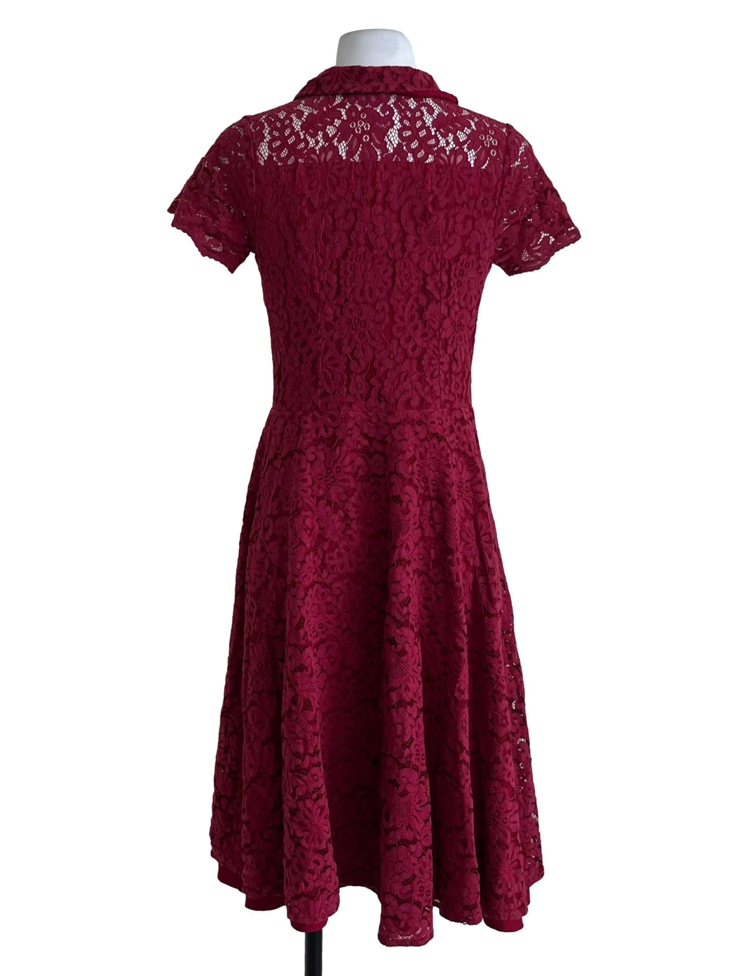 Brick Red Lace Empire Dress