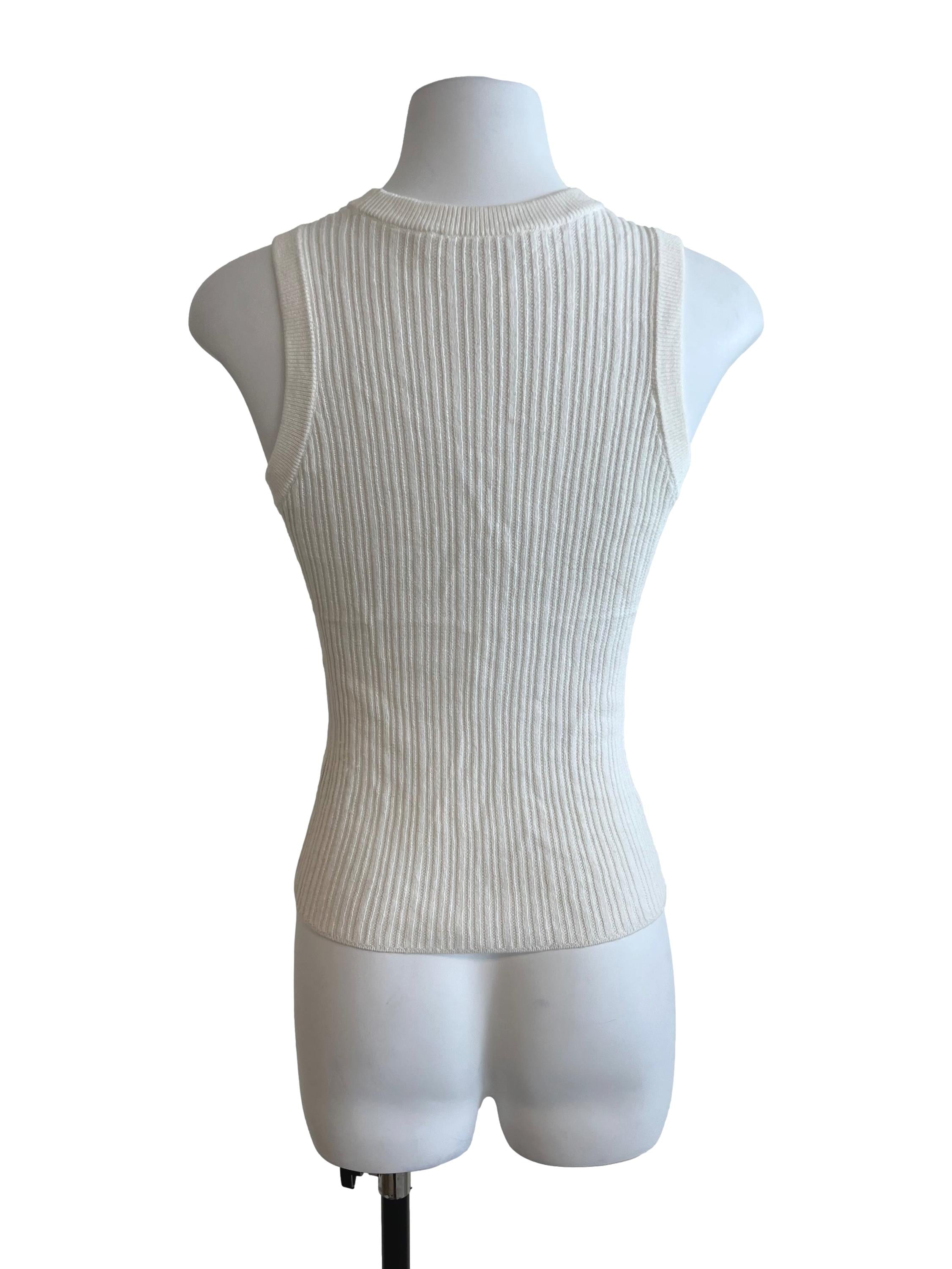 White Knitted Racer Back Tank Top