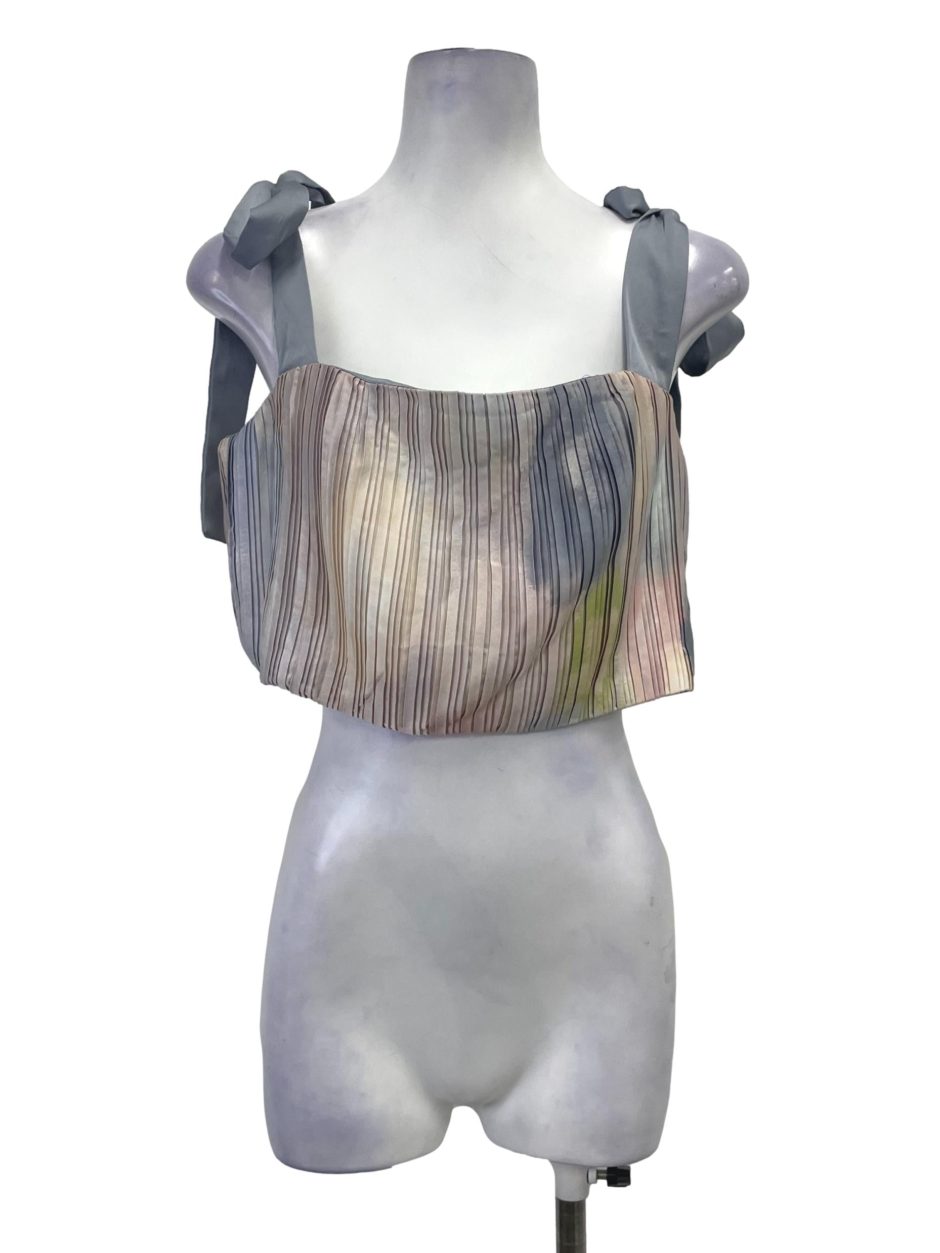 Watercolour Pleated Self-Tie Spag Top