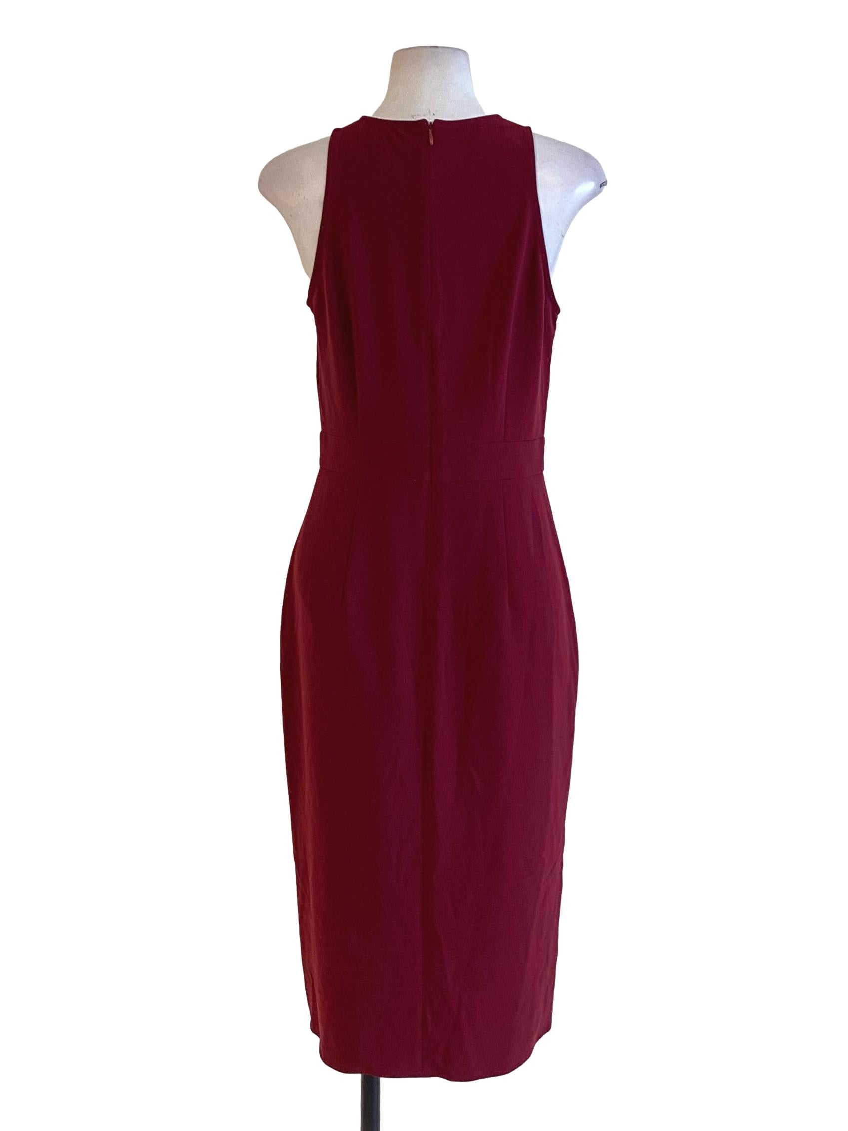 Jam Red Round Neck Sleeveless Slit Sheath Dress LB