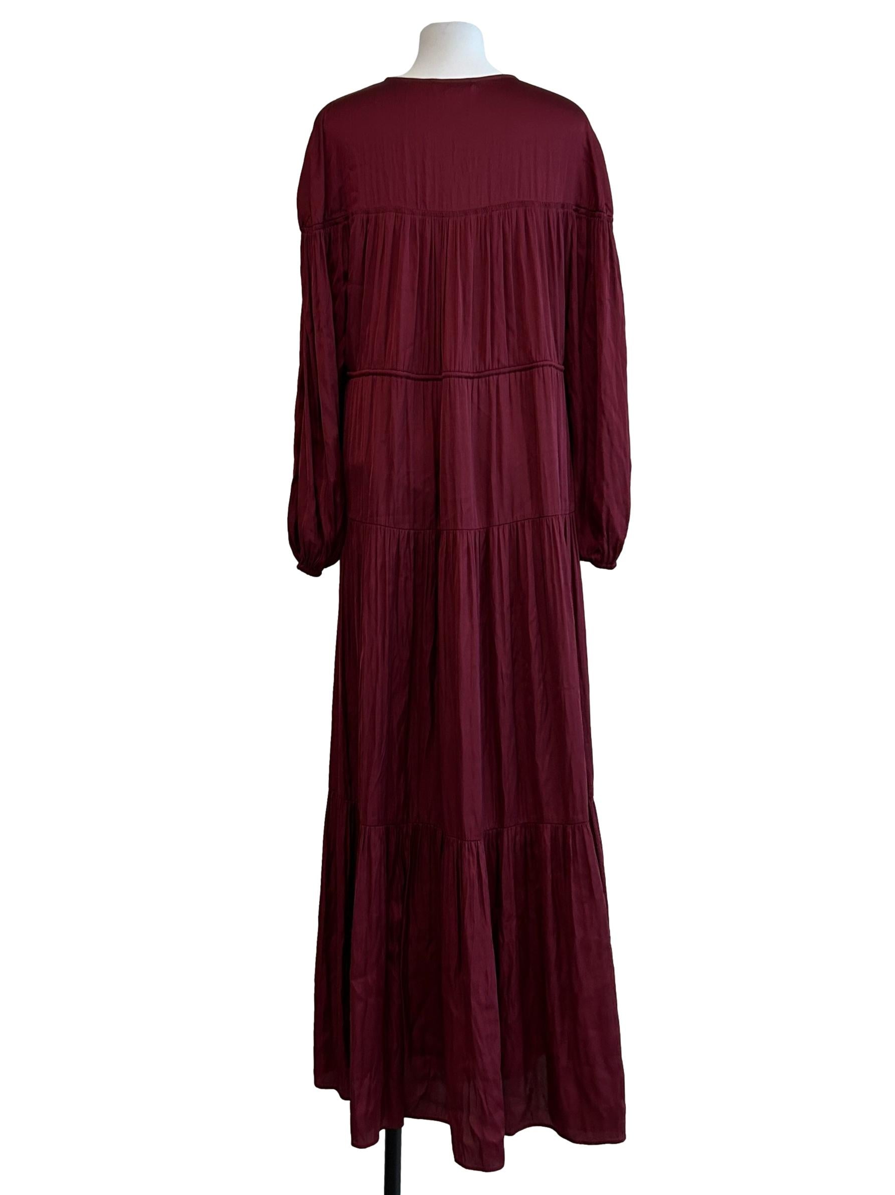 Maroon Red Satin Maxi Dress