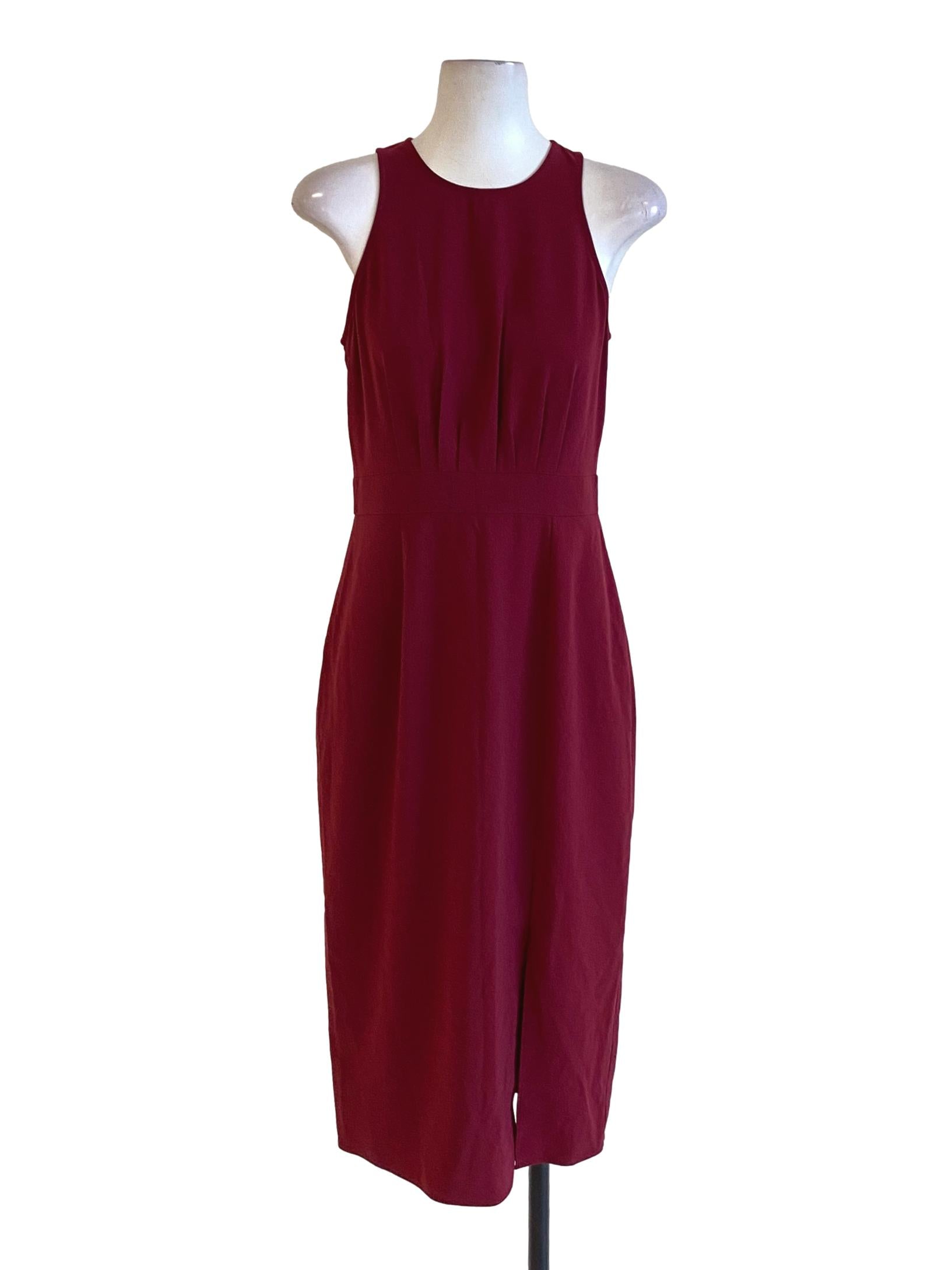 Jam Red Round Neck Sleeveless Slit Sheath Dress LB