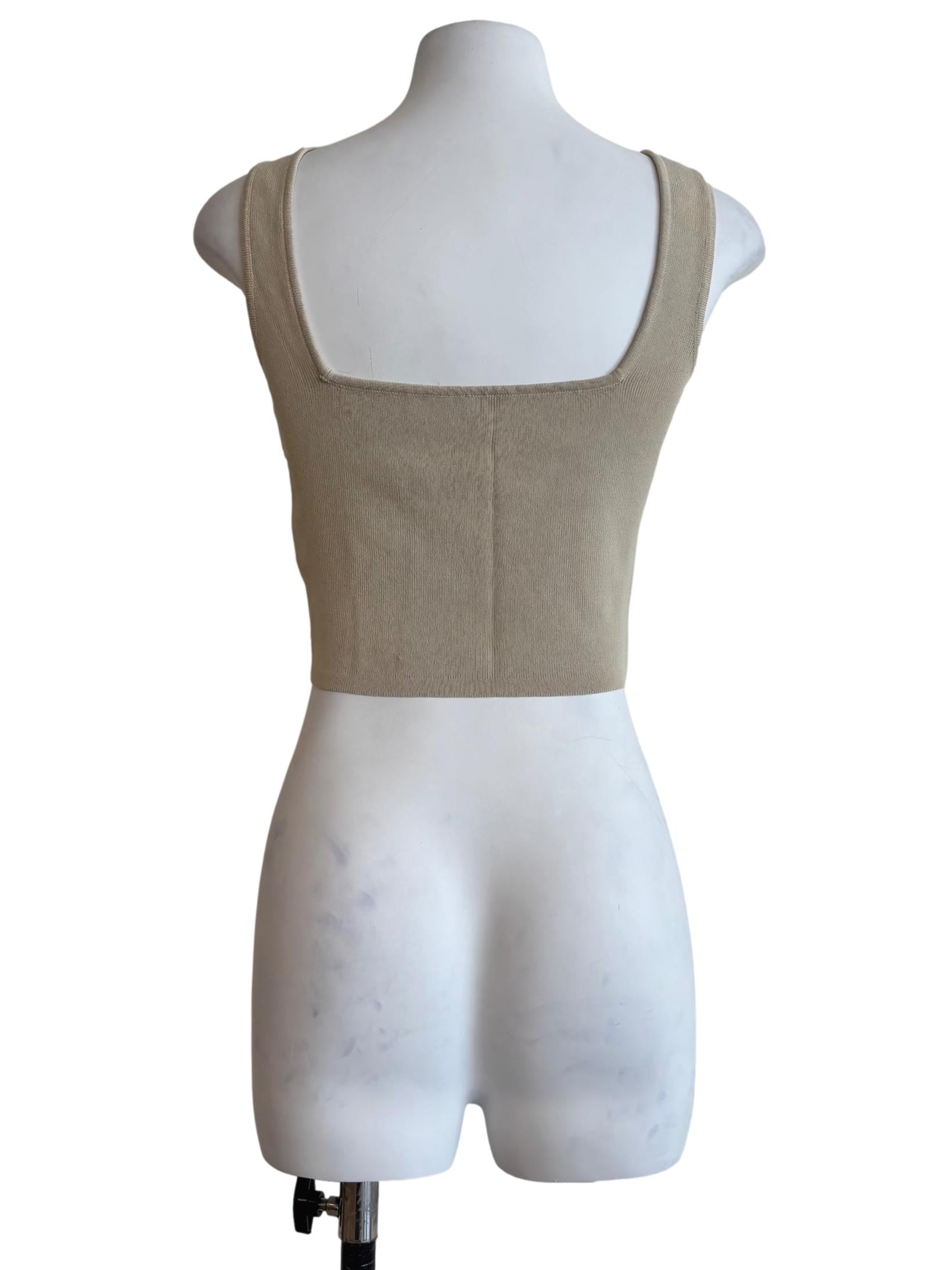 Beige V-Neck Ribbed Knit Crop Top OSN