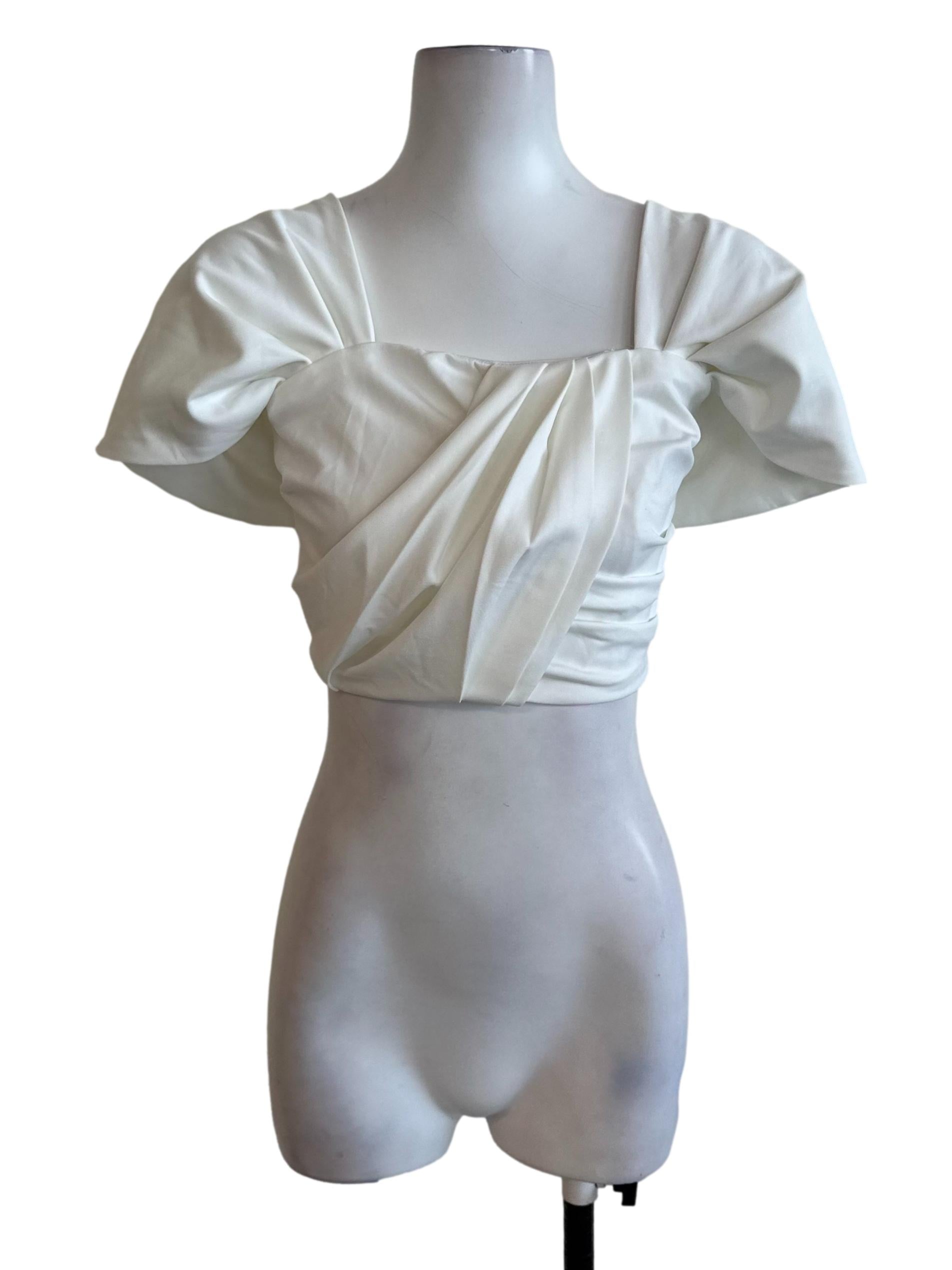 Pearl White Square Neck Ruched Top