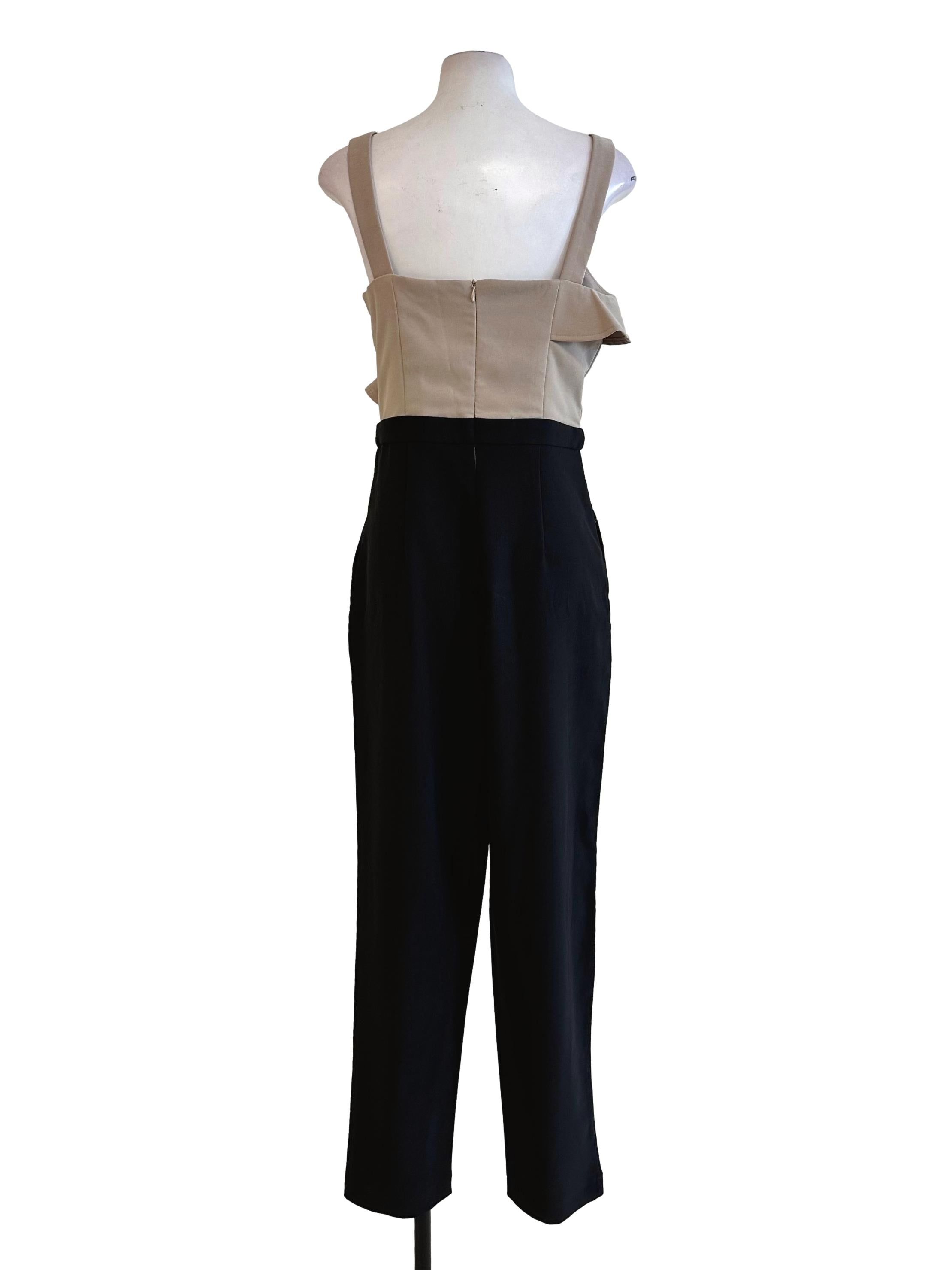 Beige Black Sleeveless Jumpsuit