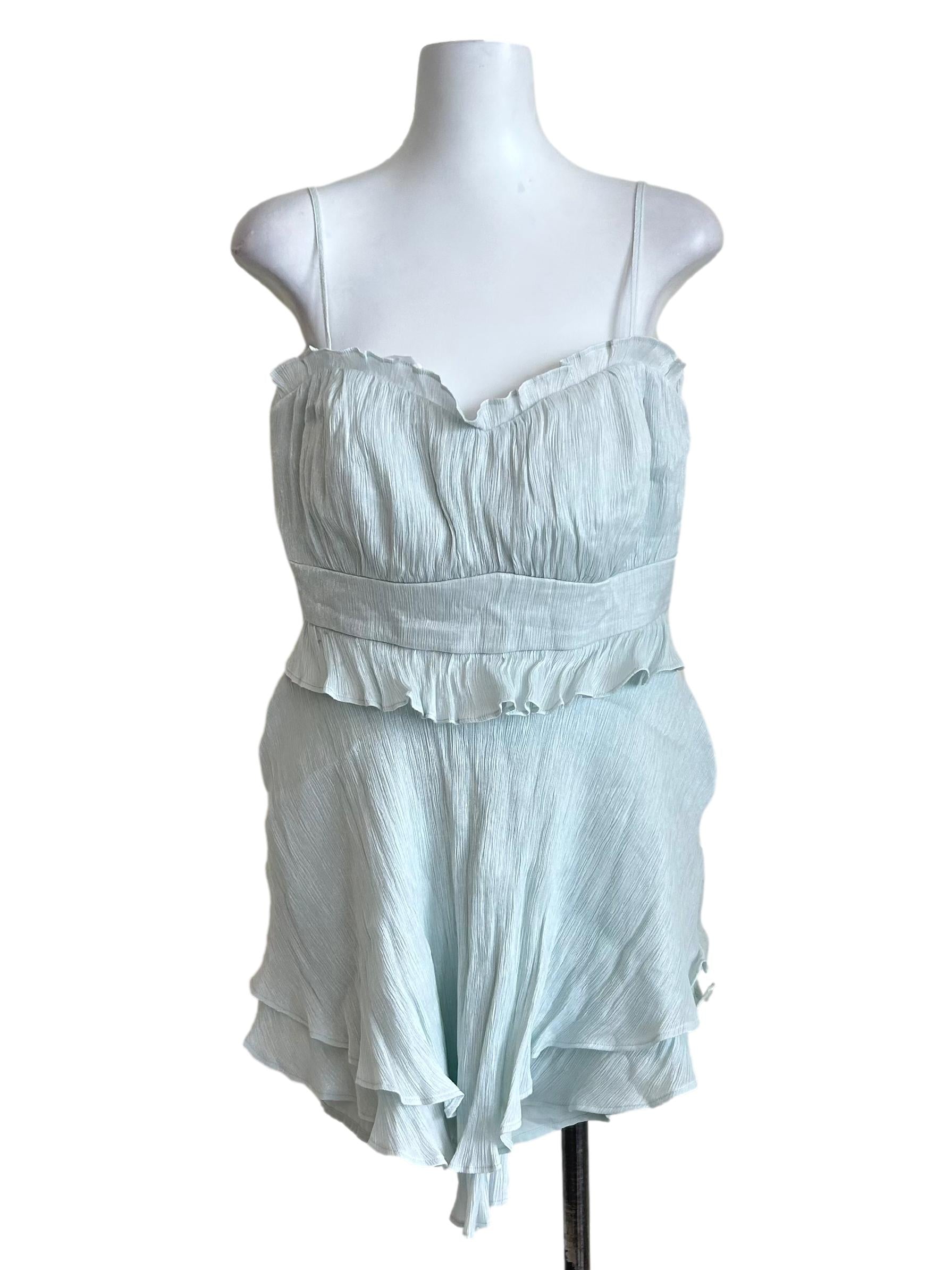 Frost Blue Ruffled Romper Dress