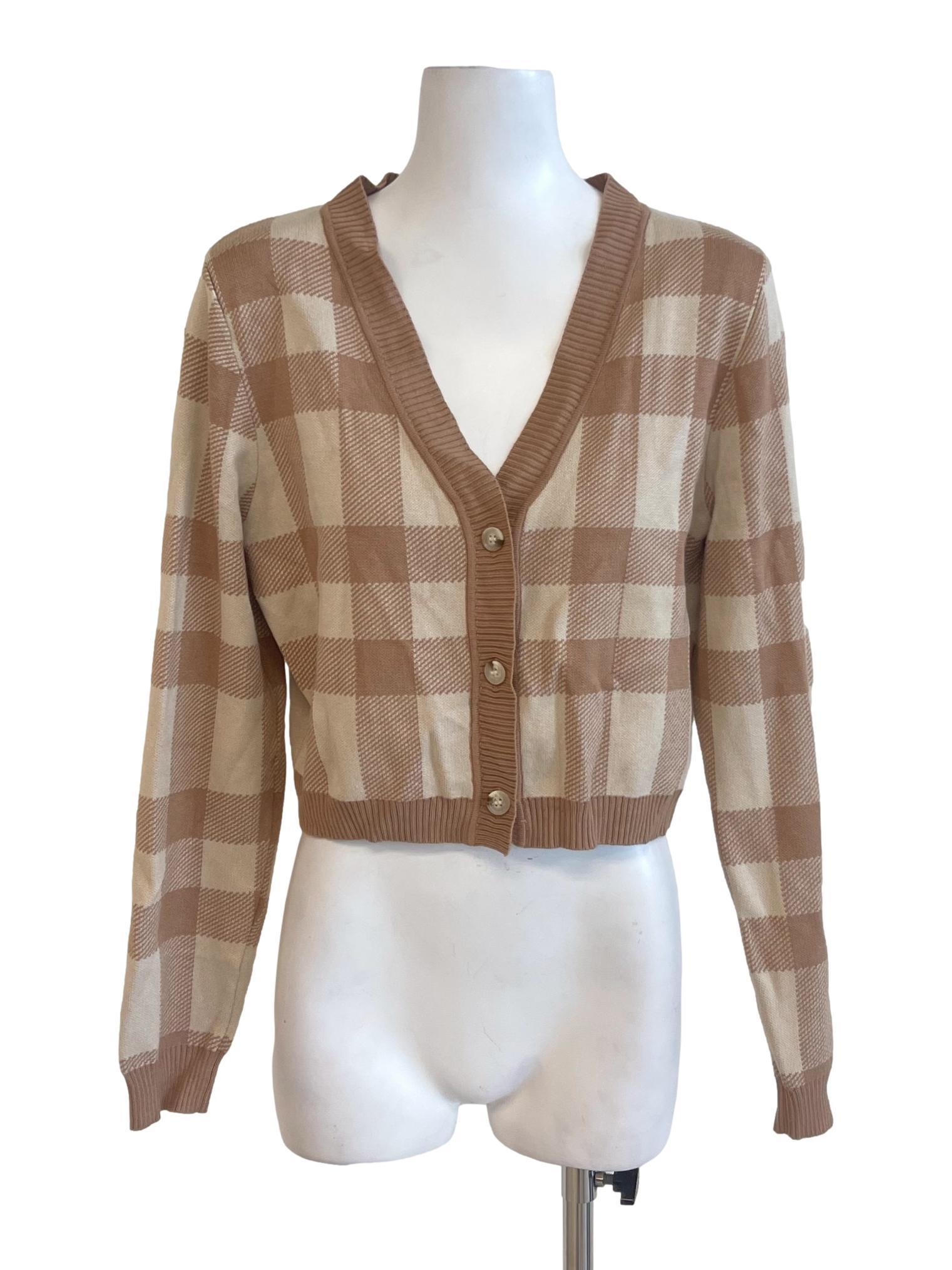 Sepia Plaid Cardigan Sweater