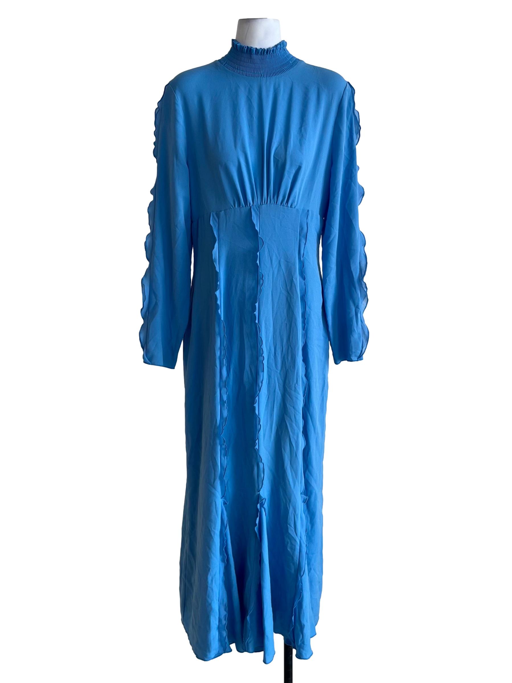 Cerulean Blue High Collar Empire Dress