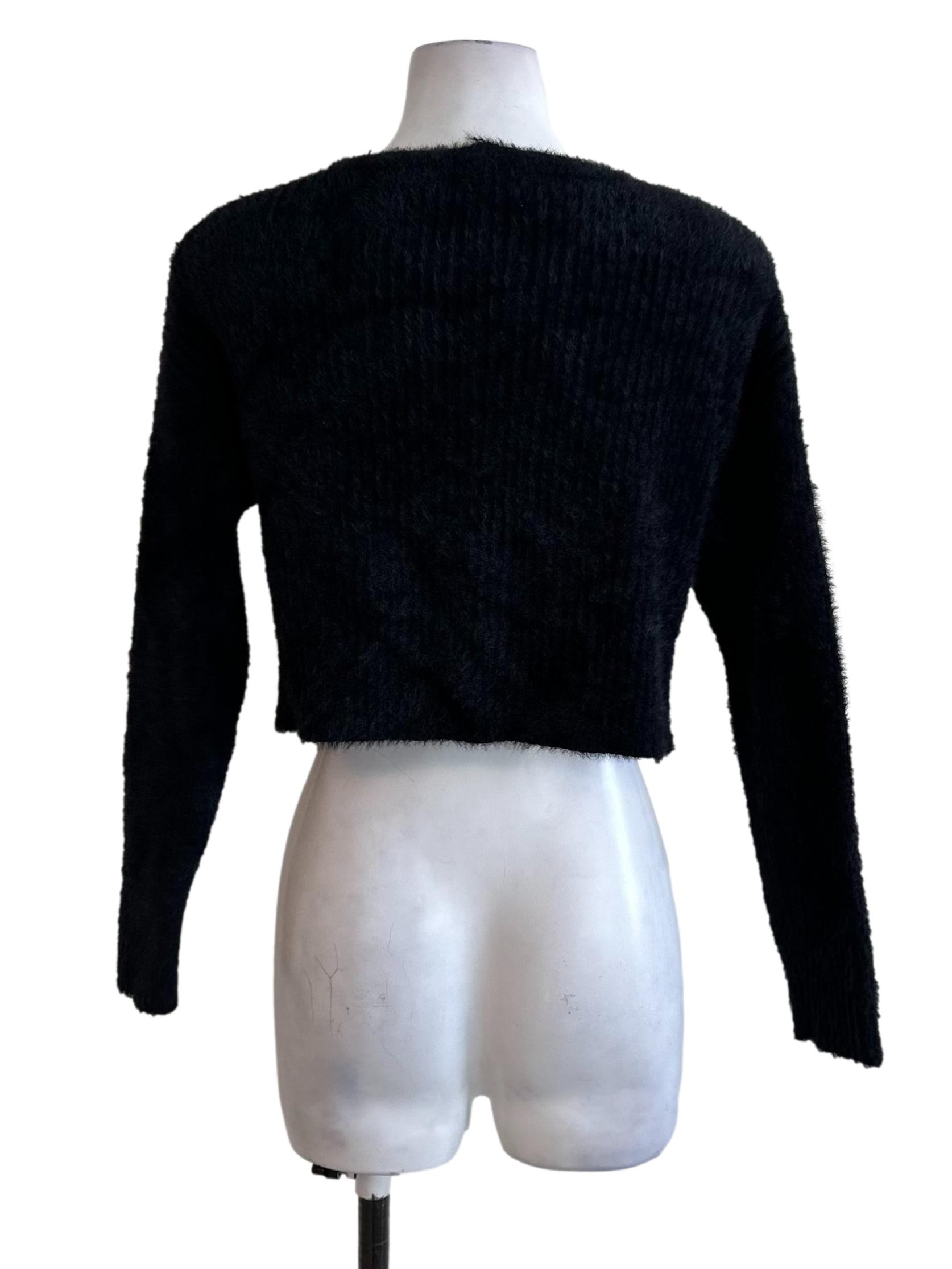 Rich Black Fur Button Cardigan