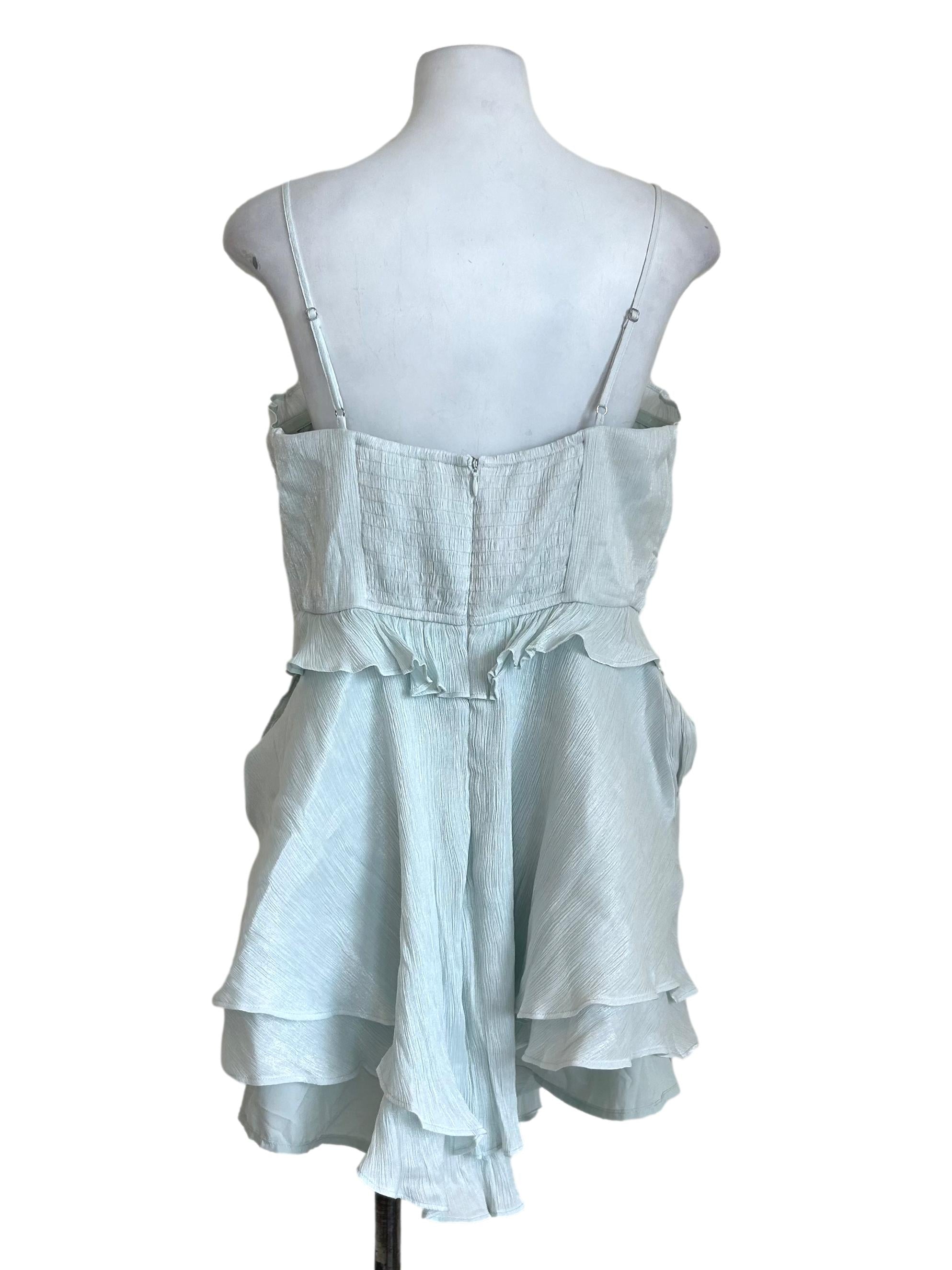 Frost Blue Ruffled Romper Dress