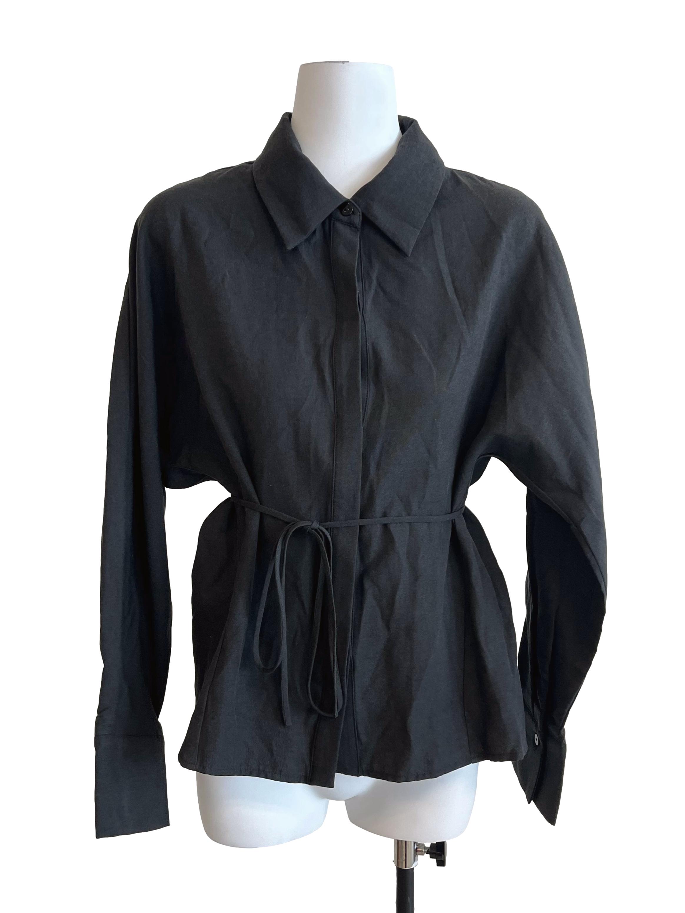 Grey Batwing Button Down Blouse