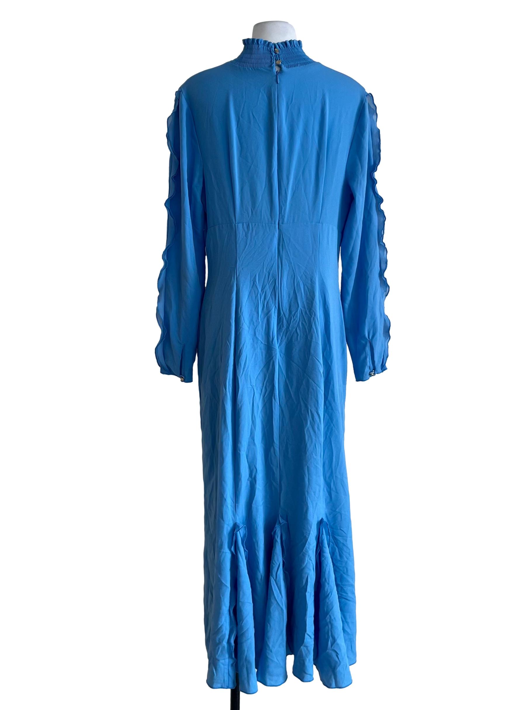 Cerulean Blue High Collar Empire Dress