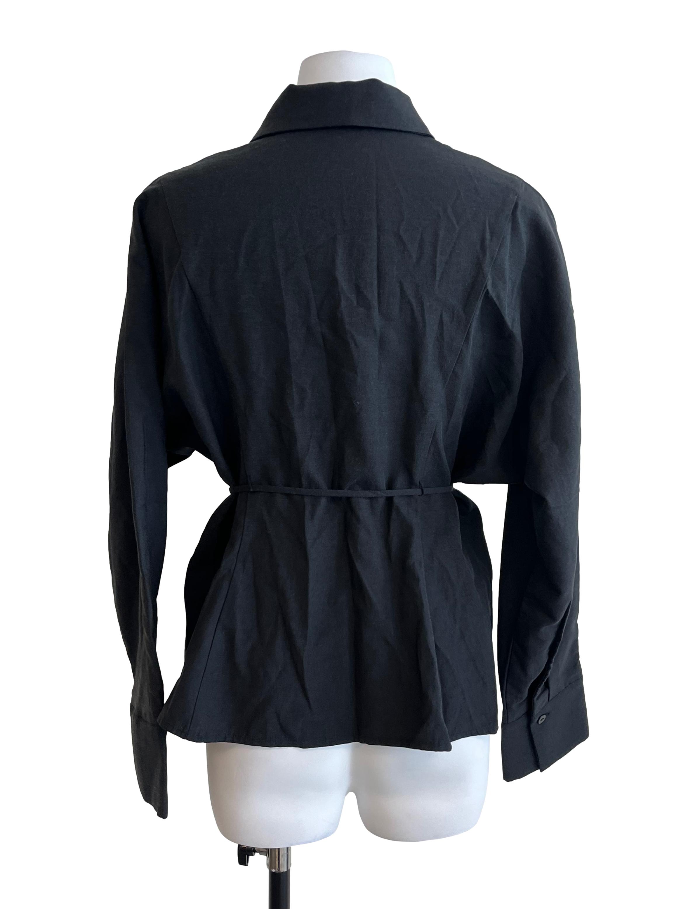 Grey Batwing Button Down Blouse
