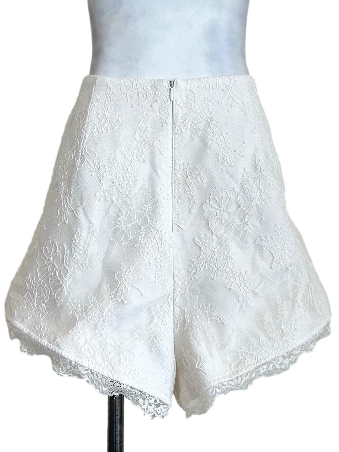 White Lace Trimmed Tailored Shorts