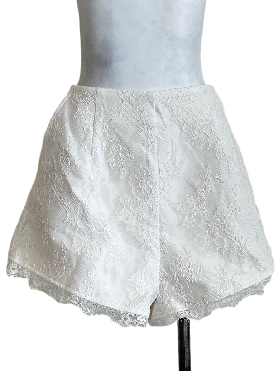 White Lace Trimmed Tailored Shorts