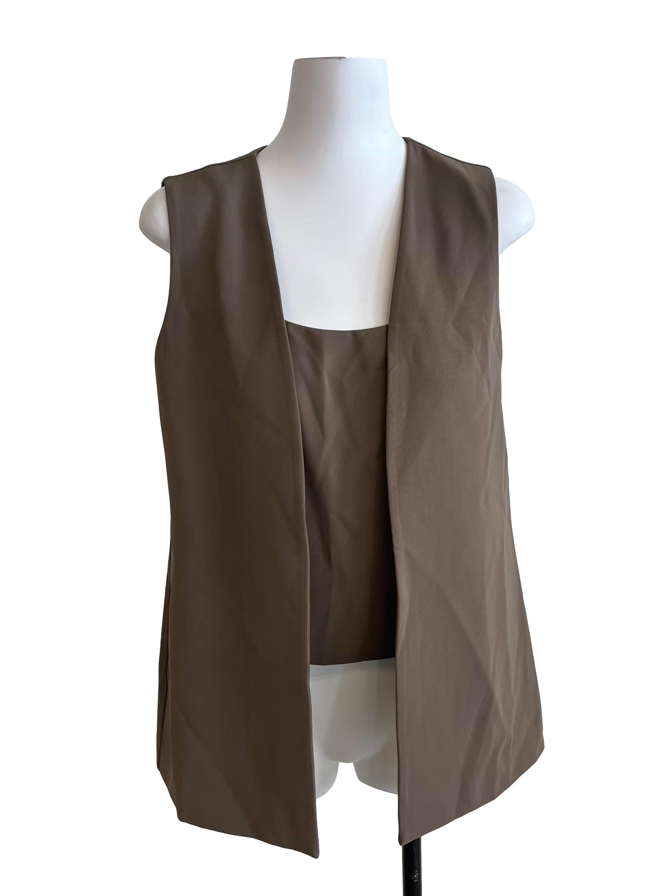 Sable Brown Overlap Vest Top