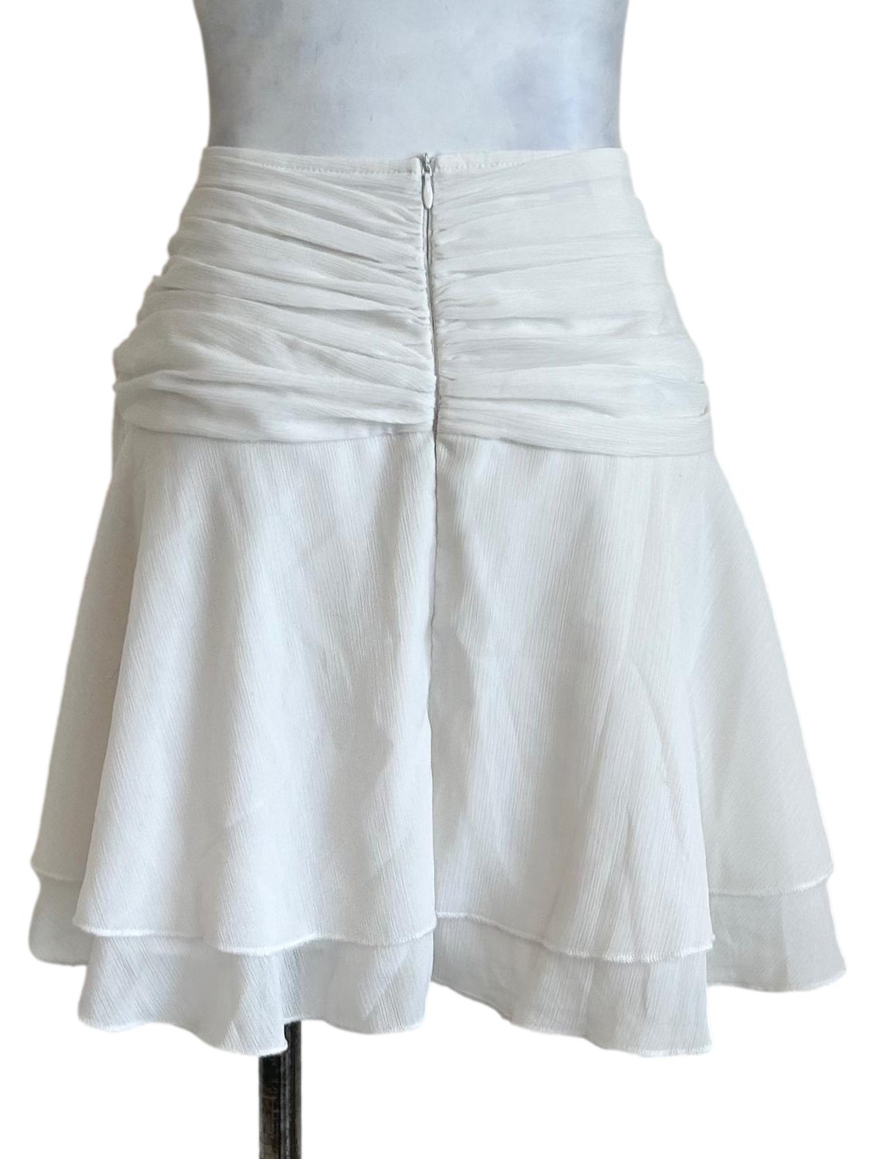 White Chiffon Ruched Mini Skirt
