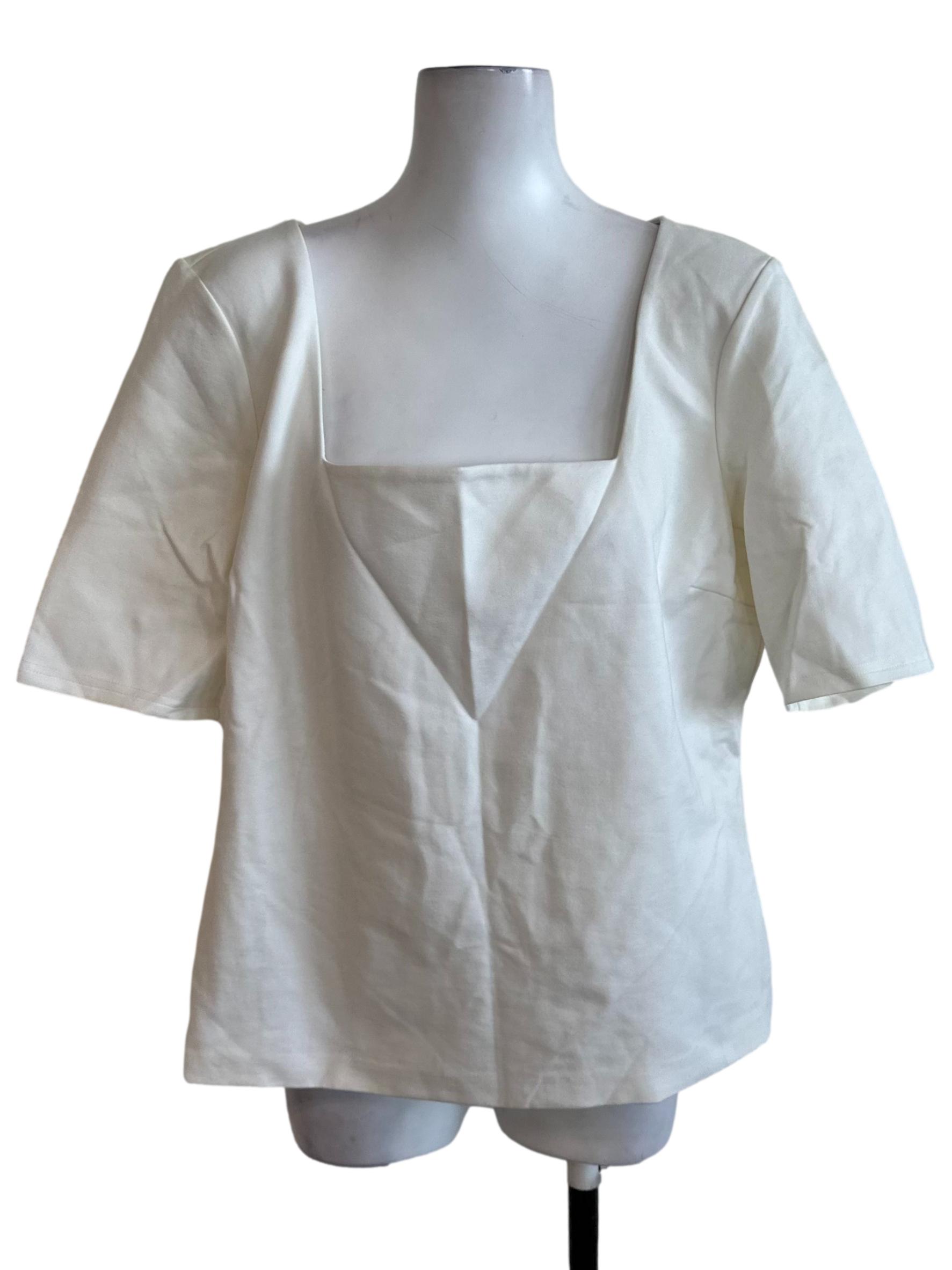 Ivory White Square Neck Short Sleeve Top