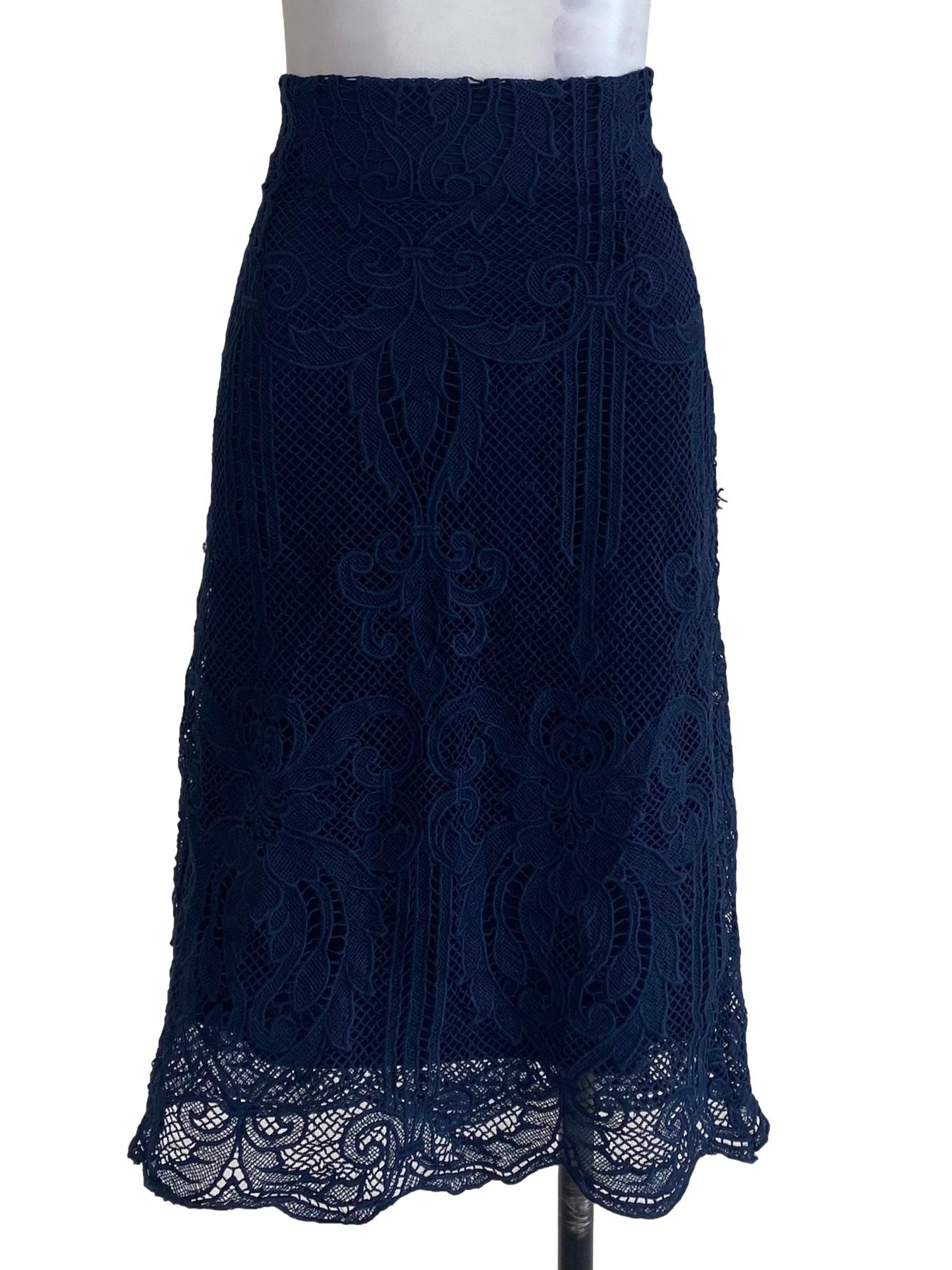 Blue Floral Lace Skirt