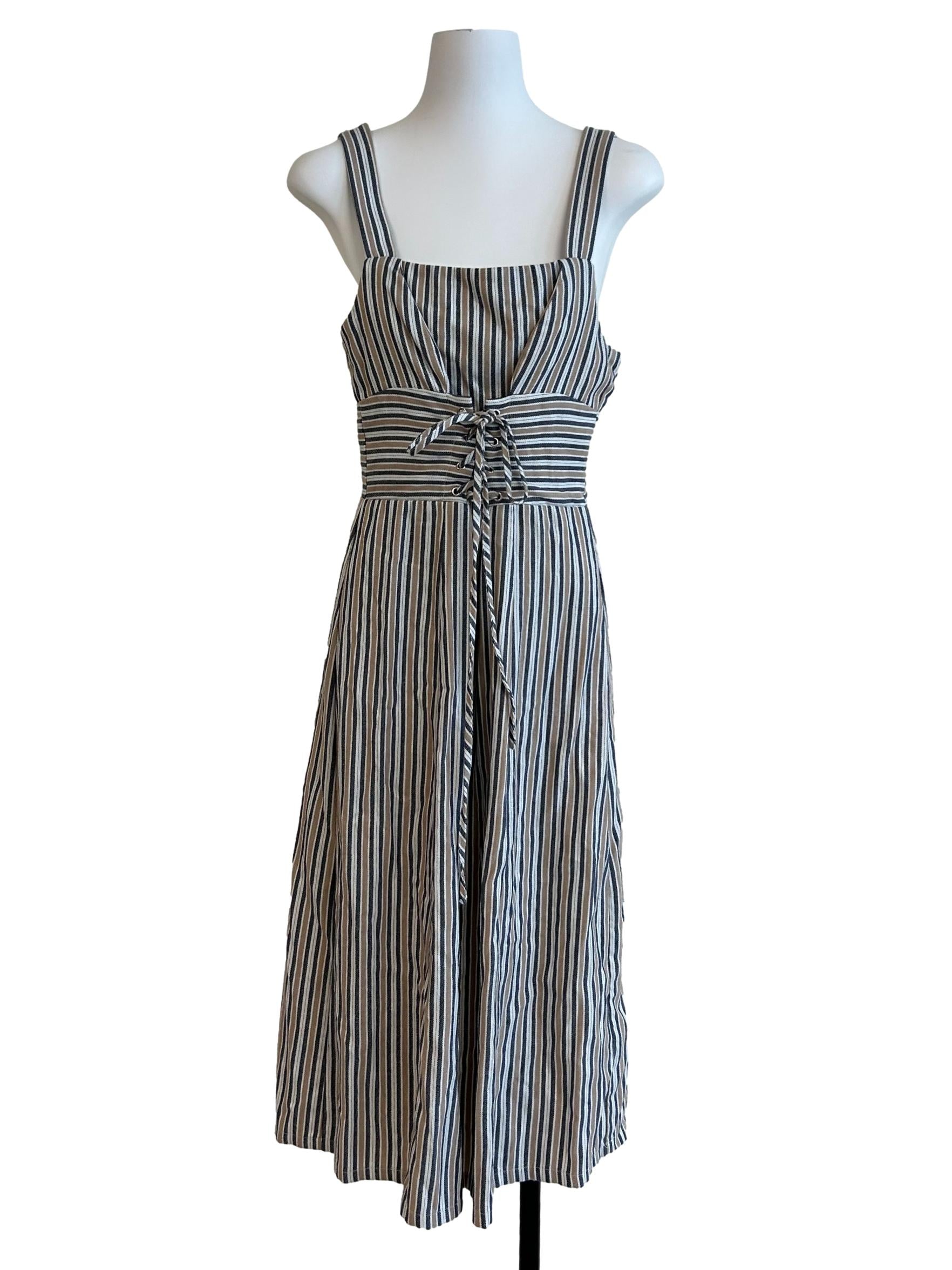 Beige And Blue Striped Dress