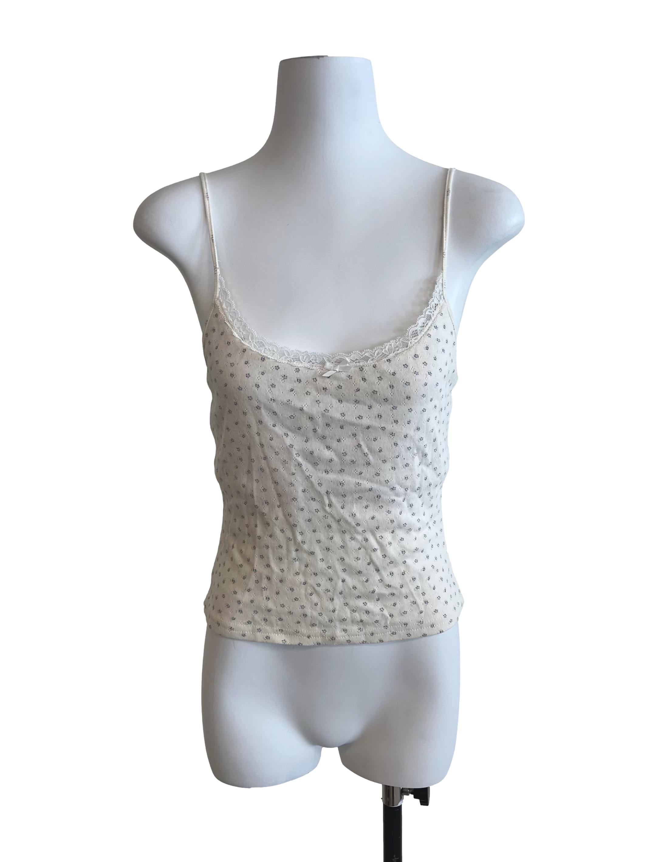 Off White Blue Floral Tank Top