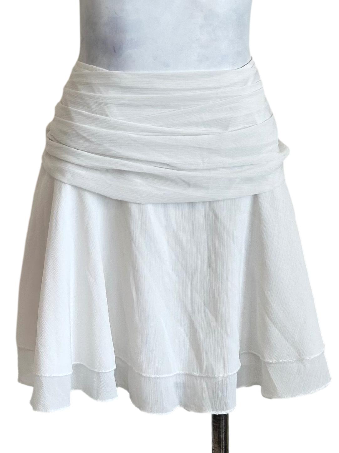 White Chiffon Ruched Mini Skirt