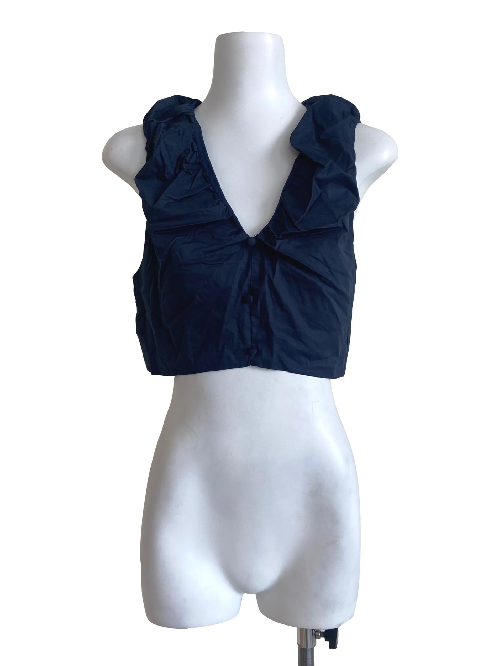 Navy Cotton Gathered Crop Top OSN