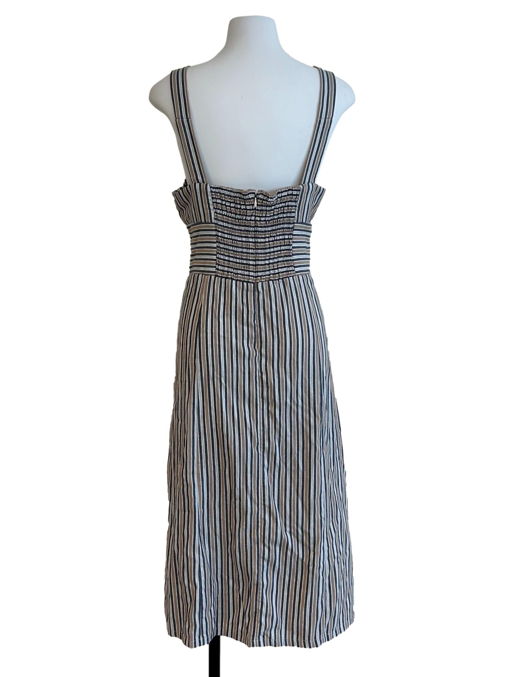 Beige And Blue Striped Dress