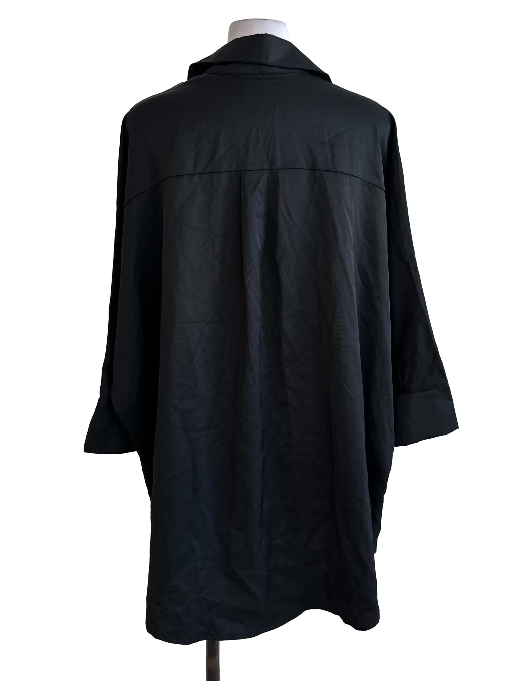 Charcoal Black Collar Batwing Button Top