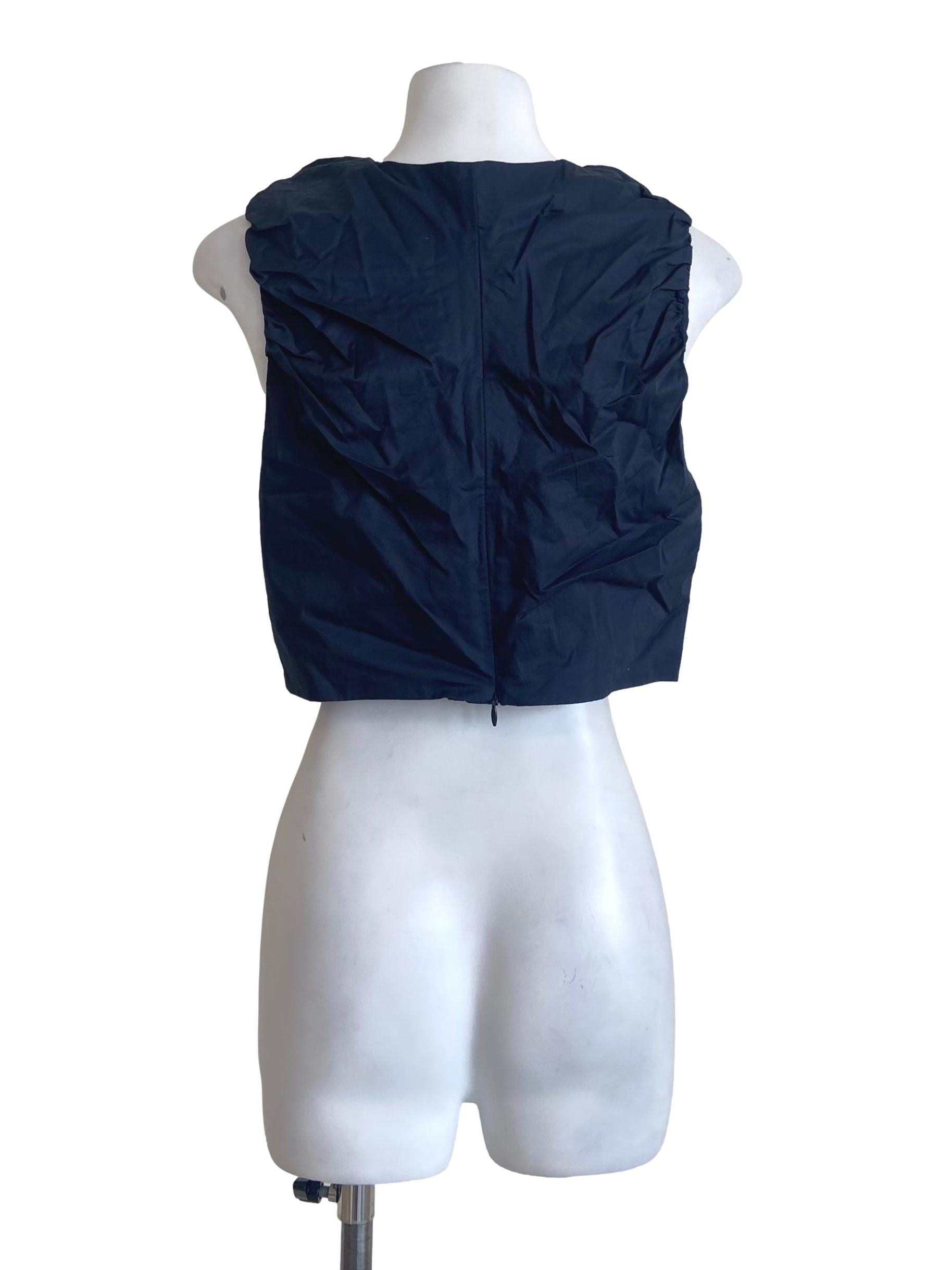 Navy Cotton Gathered Crop Top OSN