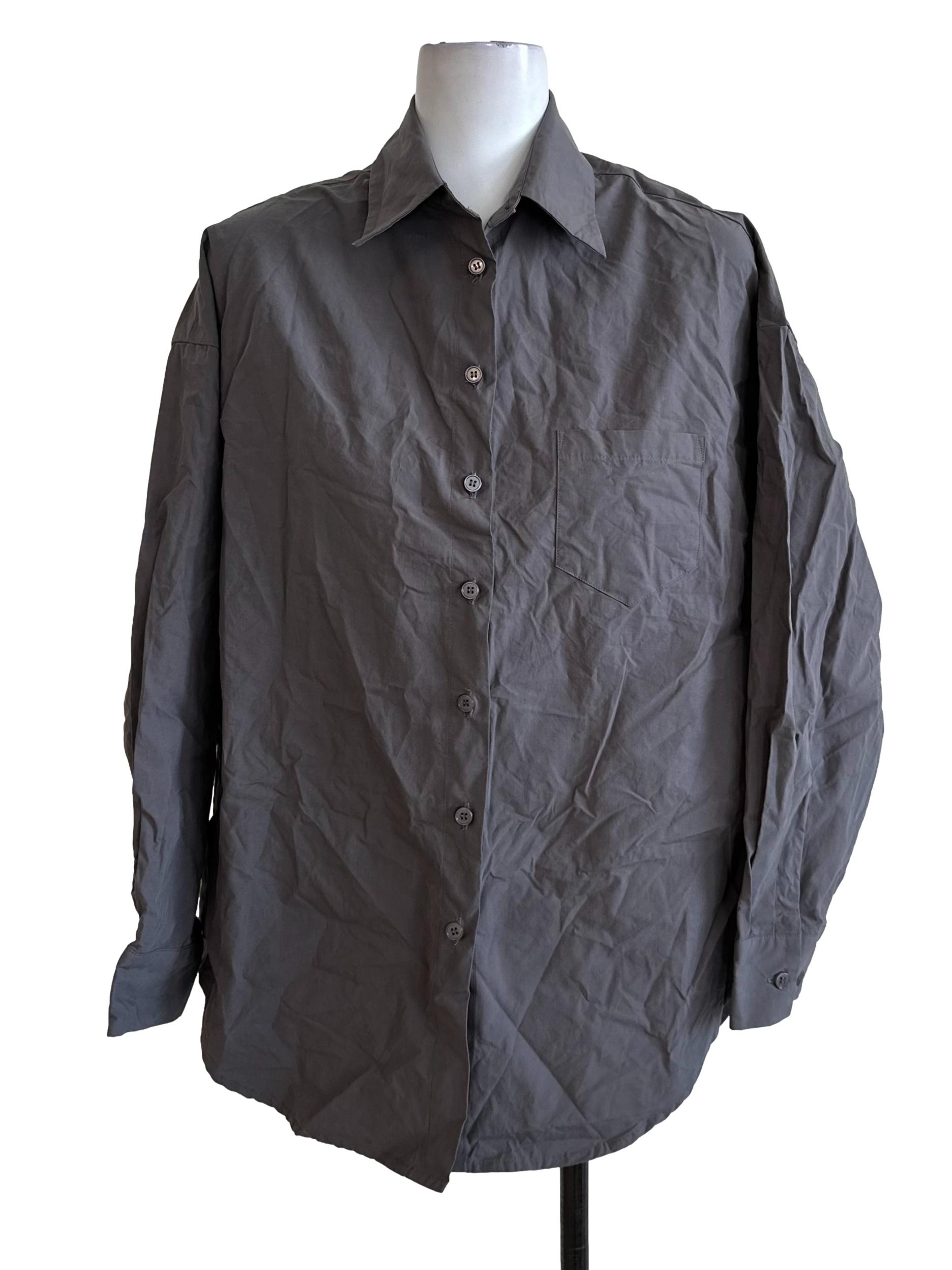 Dark Grey Collar Button Top