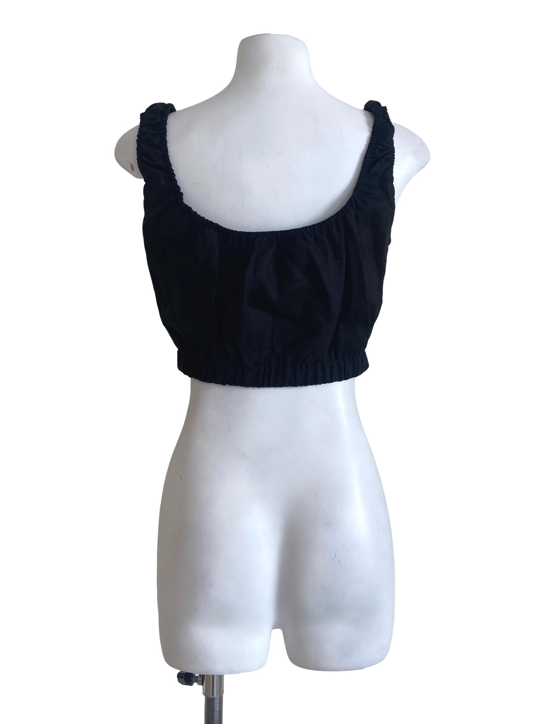 Black Textured Linen Crop Top OSN