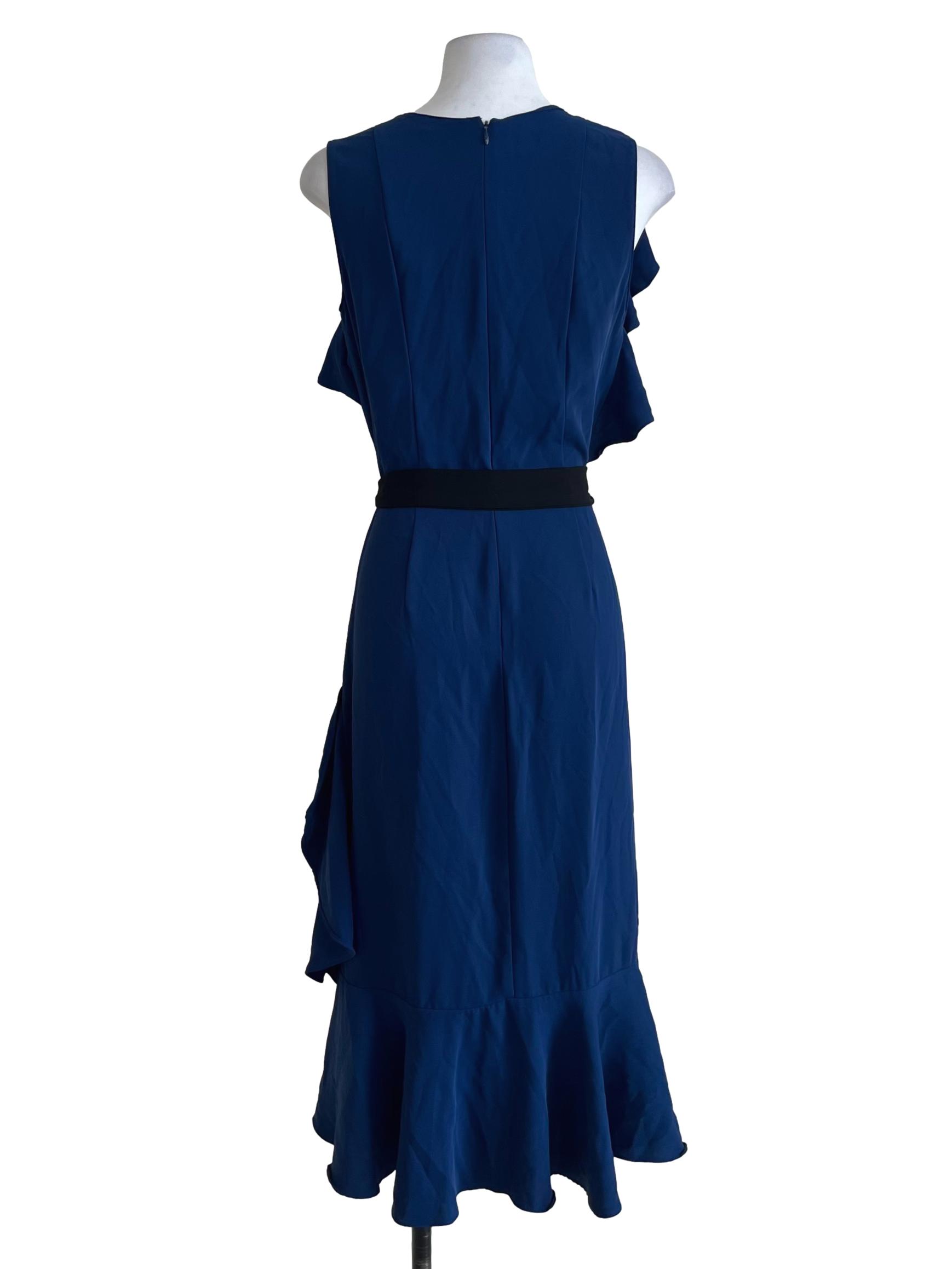 Navy Blue Asymmetrical Neckline A-Line Dress